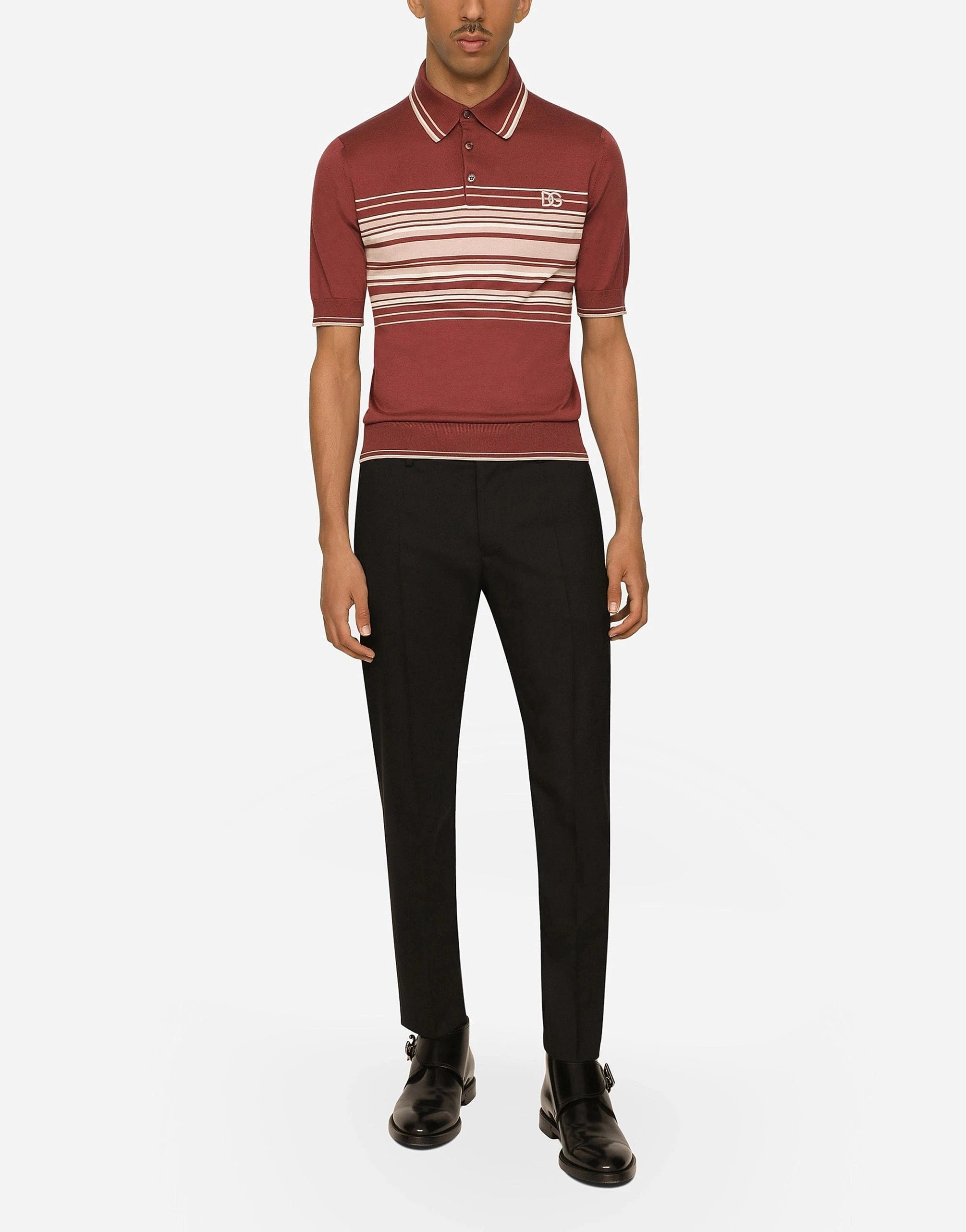 Dolce & Gabbana Silk-Cotton Blend DG Embroidery Polo Shirt