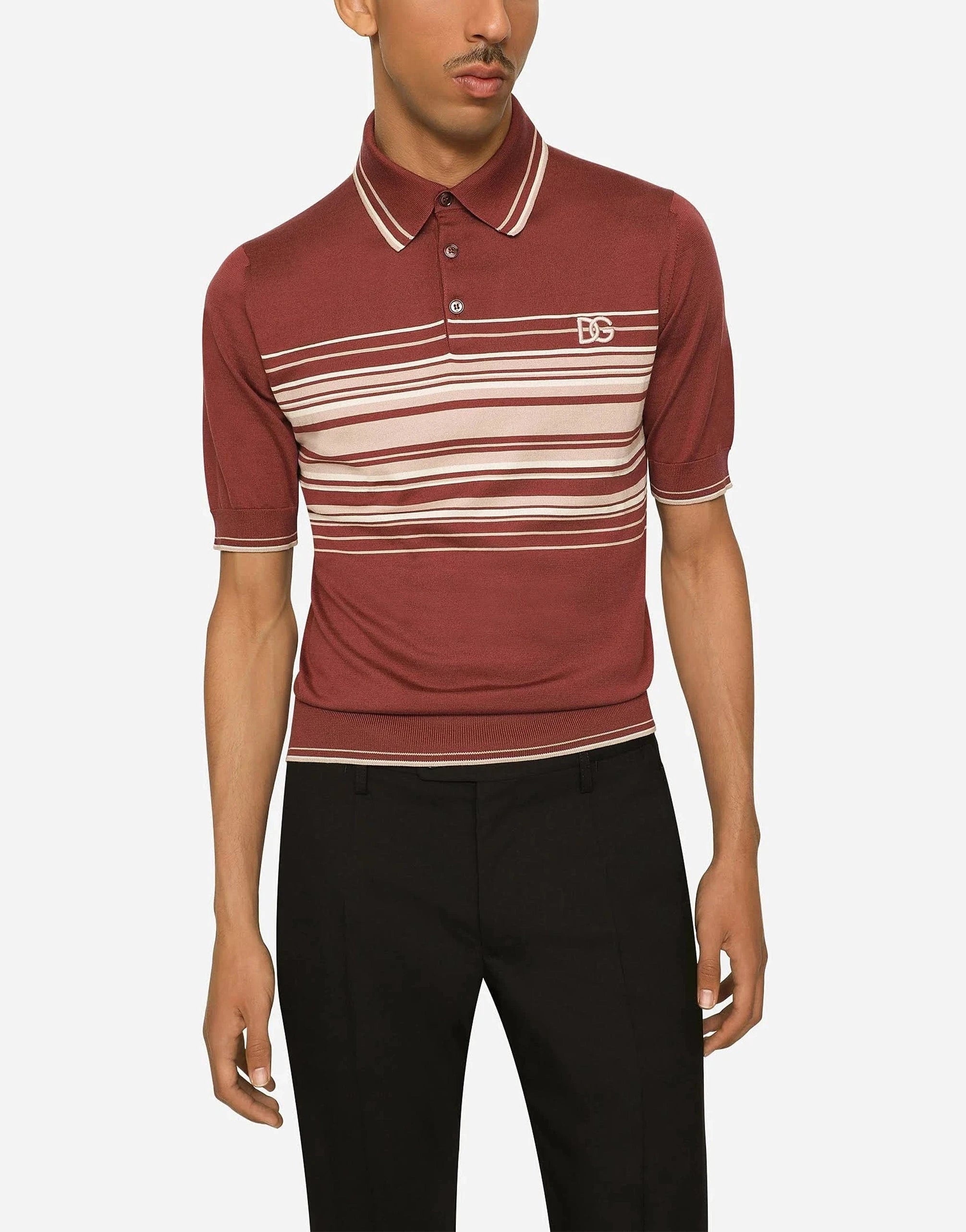Dolce & Gabbana Silk-Cotton Blend DG Embroidery Polo Shirt