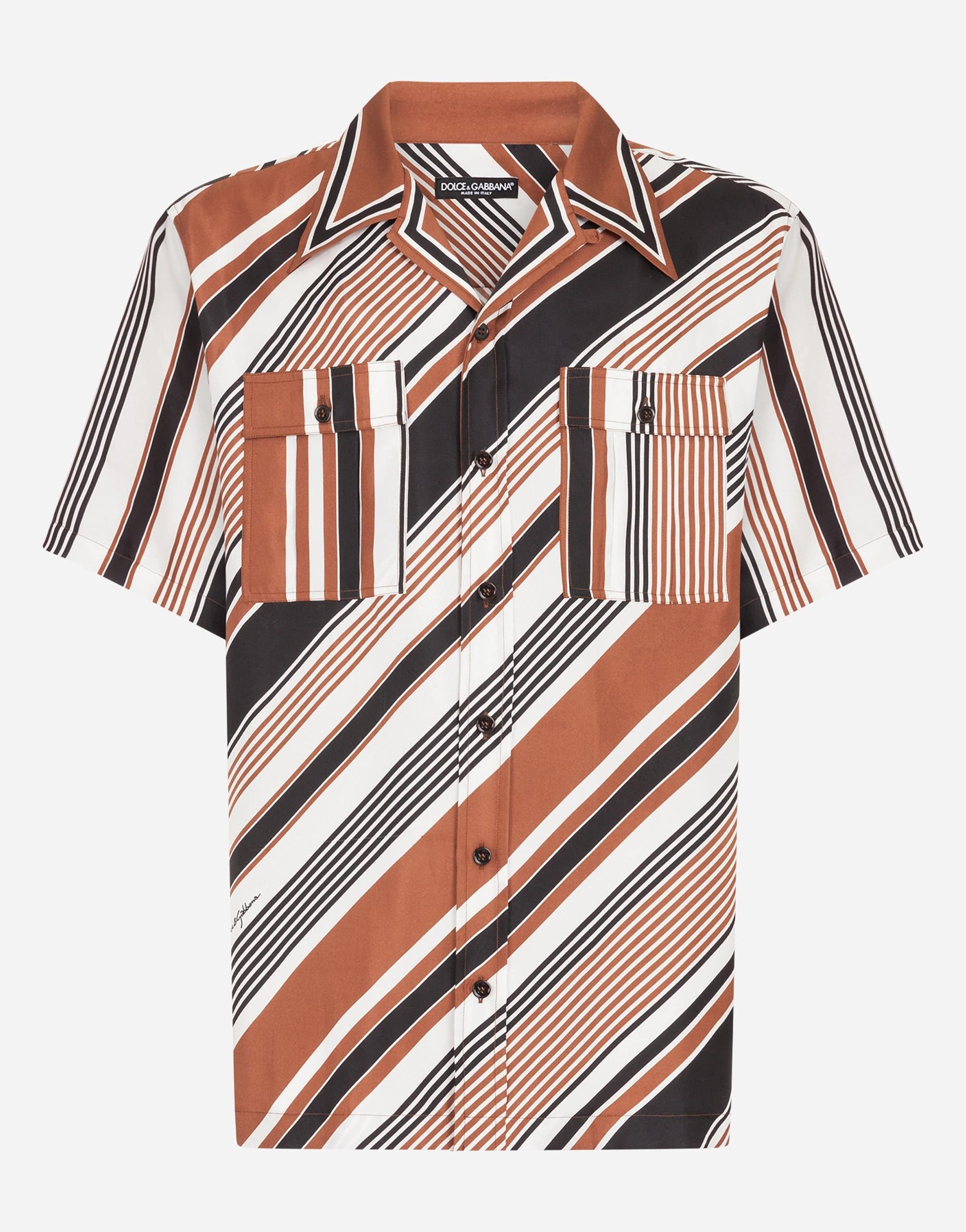 Dolce & Gabbana Silk Hawaii Shirt With Striped Print