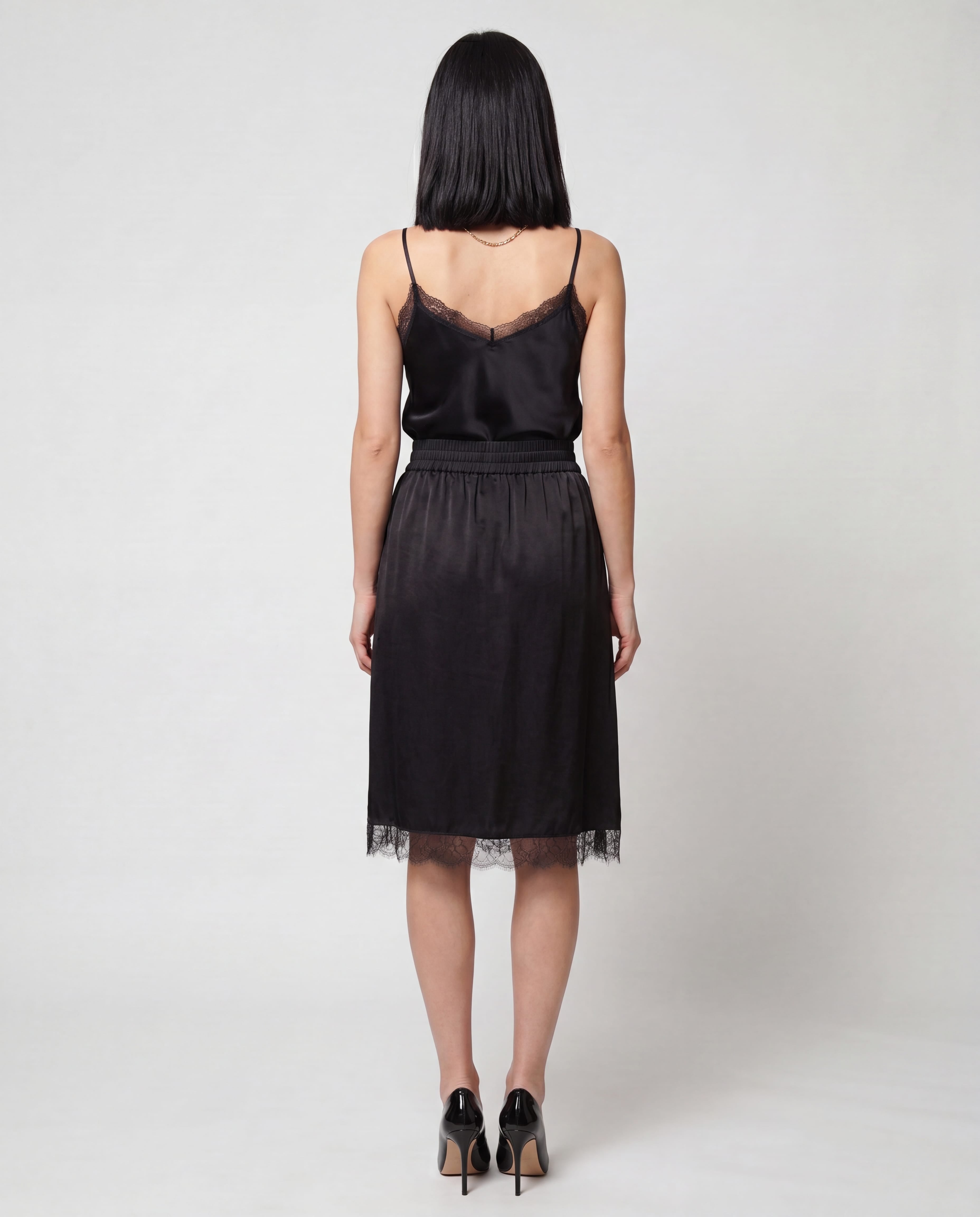 Dolce & Gabbana Dolce & Gabbana Silk Satin Lace Trim Midi Skirt