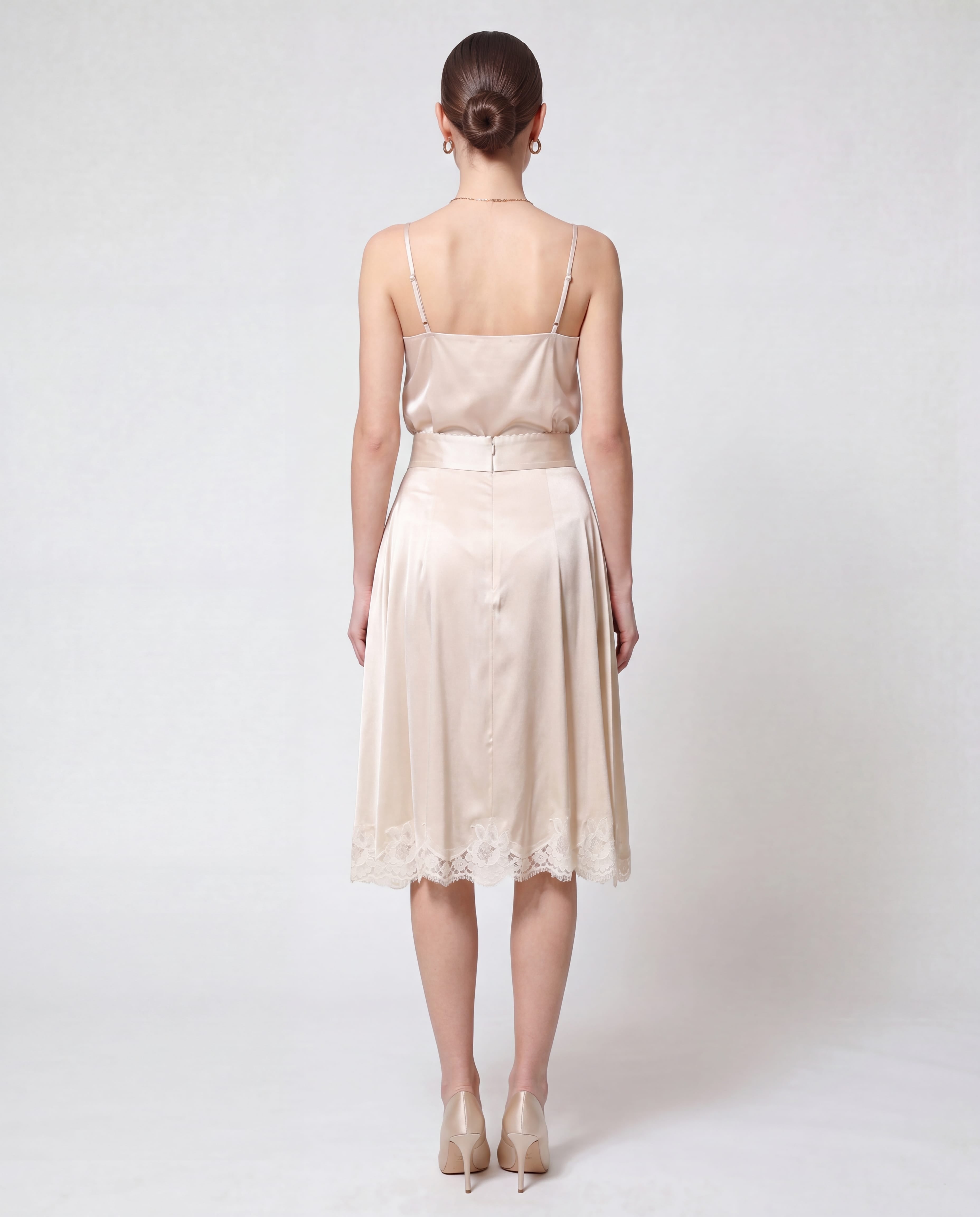 Dolce & Gabbana Dolce & Gabbana Silk Satin Midi Skirt with Lace Hem