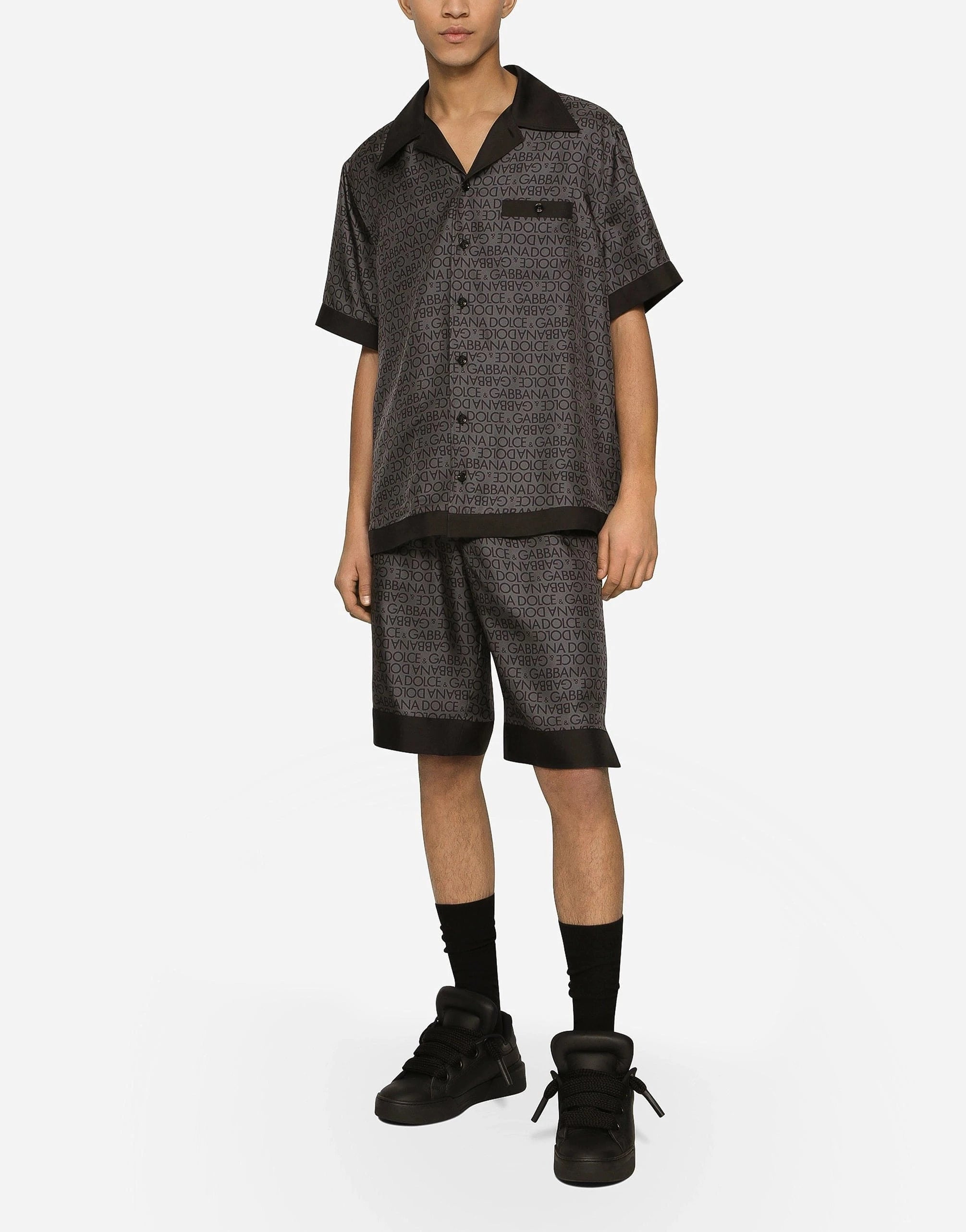 Dolce & Gabbana Silk Twill Logo Jogging Shorts