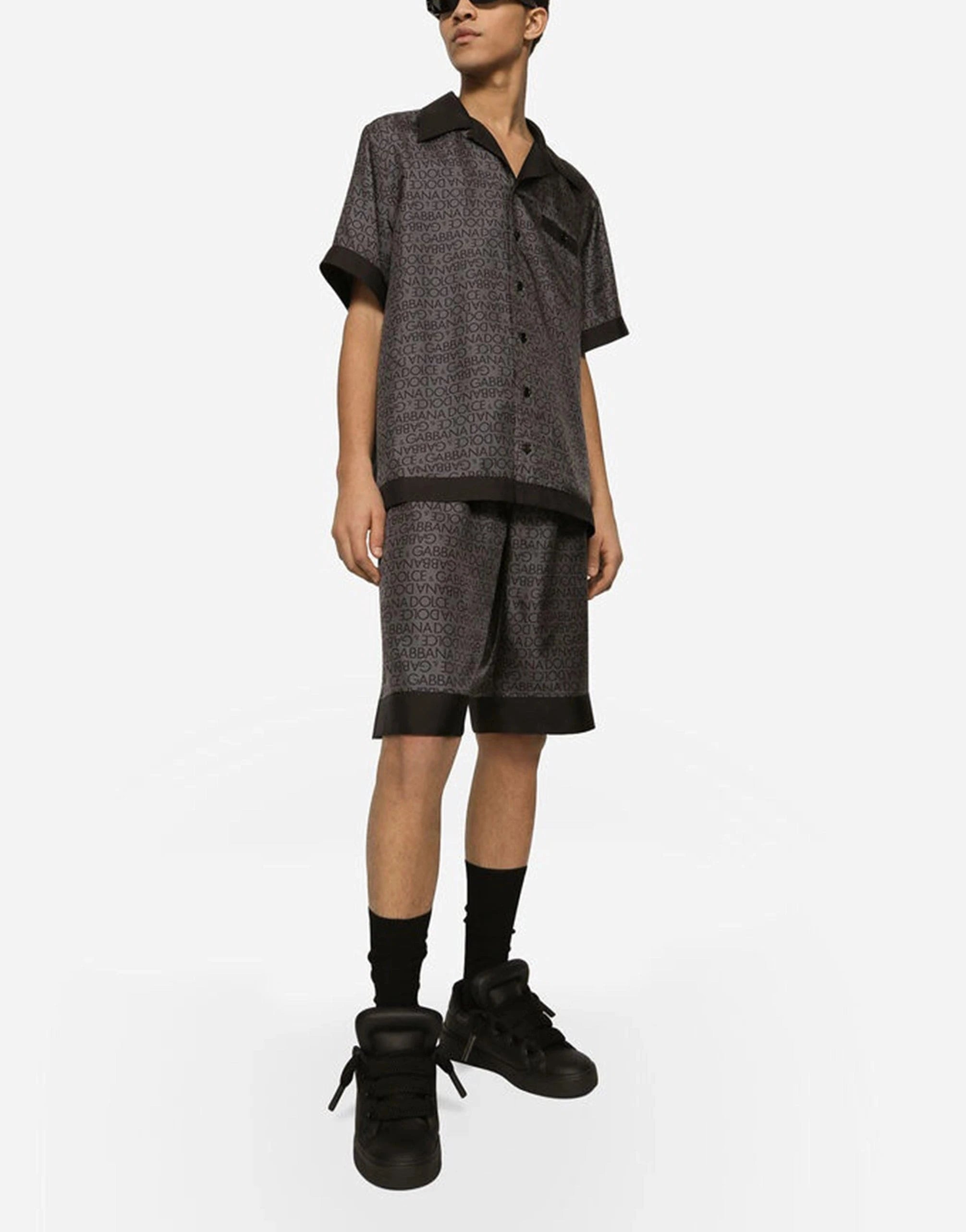 Dolce & Gabbana Silk Twill Logo Jogging Shorts