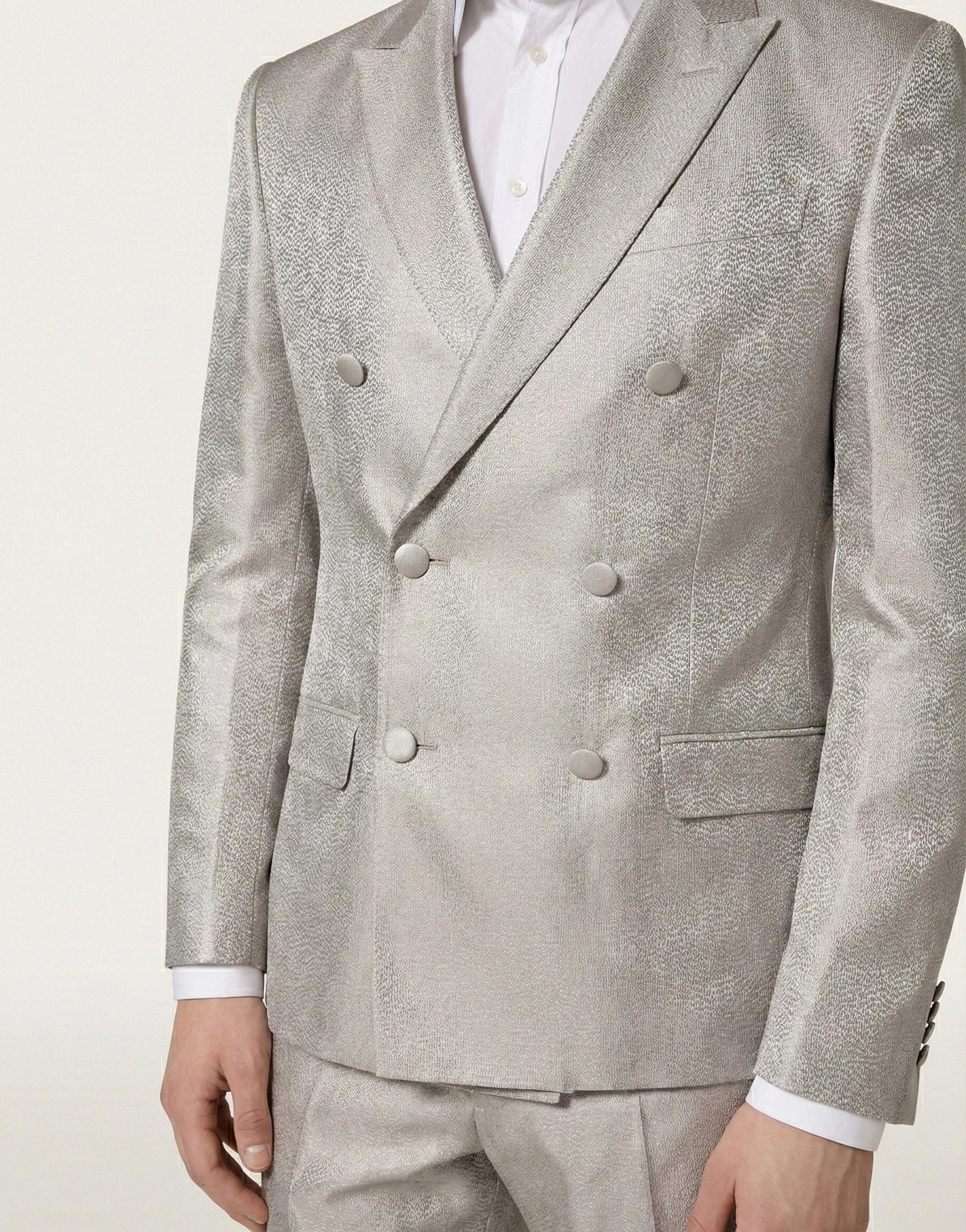 Dolce & Gabbana Silver Textured Double-Breasted Silk Suit
