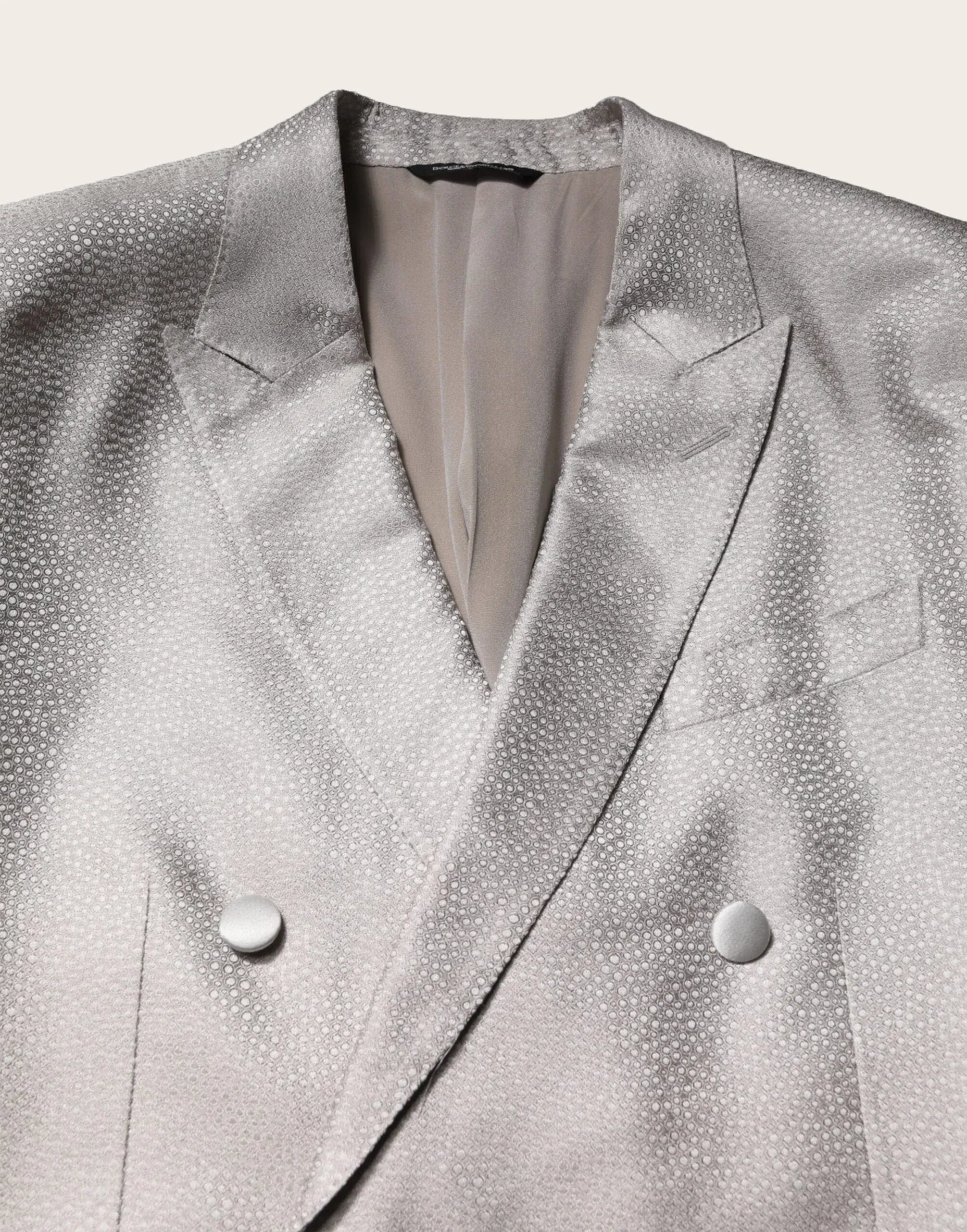 Dolce & Gabbana Silver Textured Double-Breasted Silk Suit