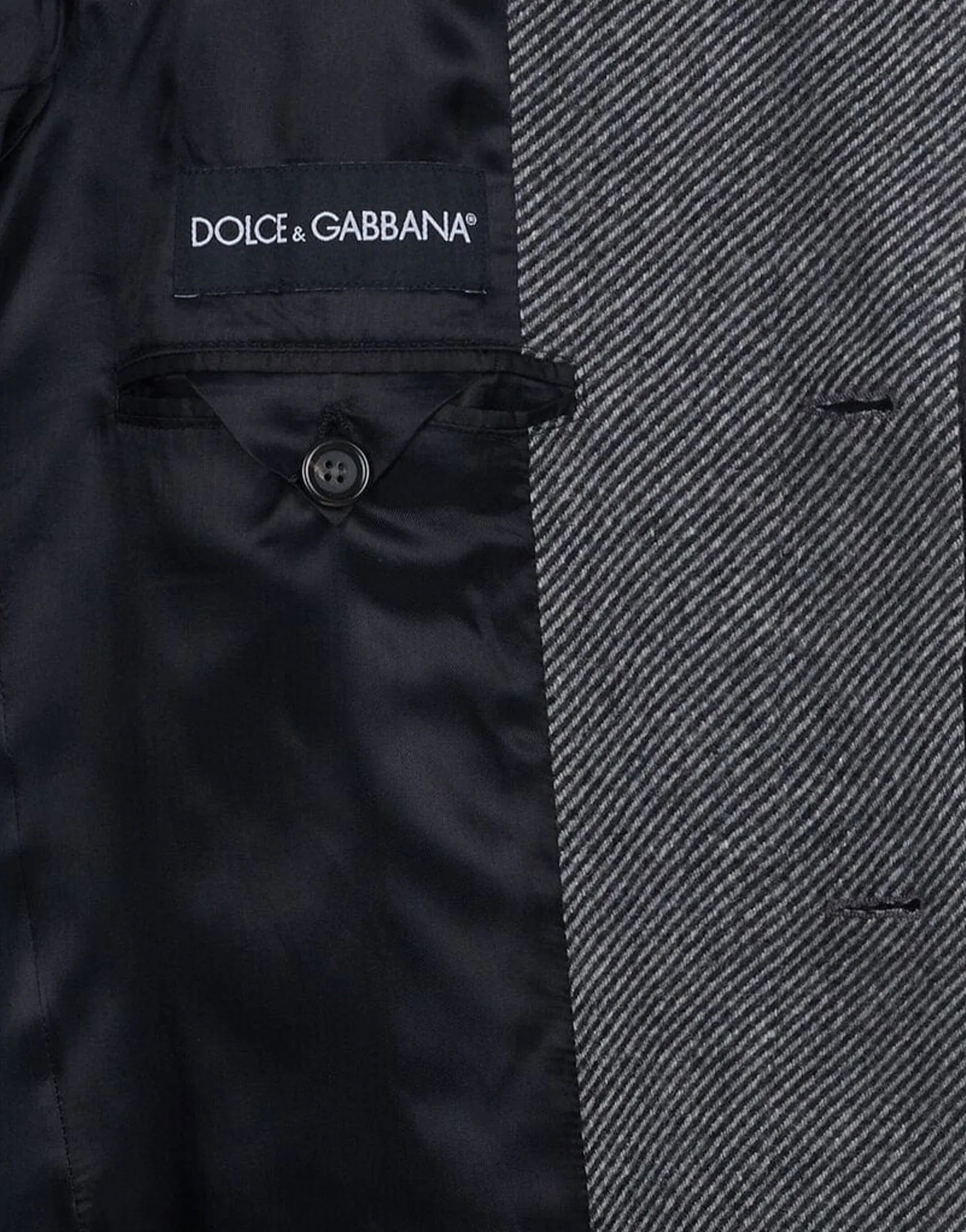 Dolce & Gabbana Single-Breasted Grey Herringbone Wool Blend Coat