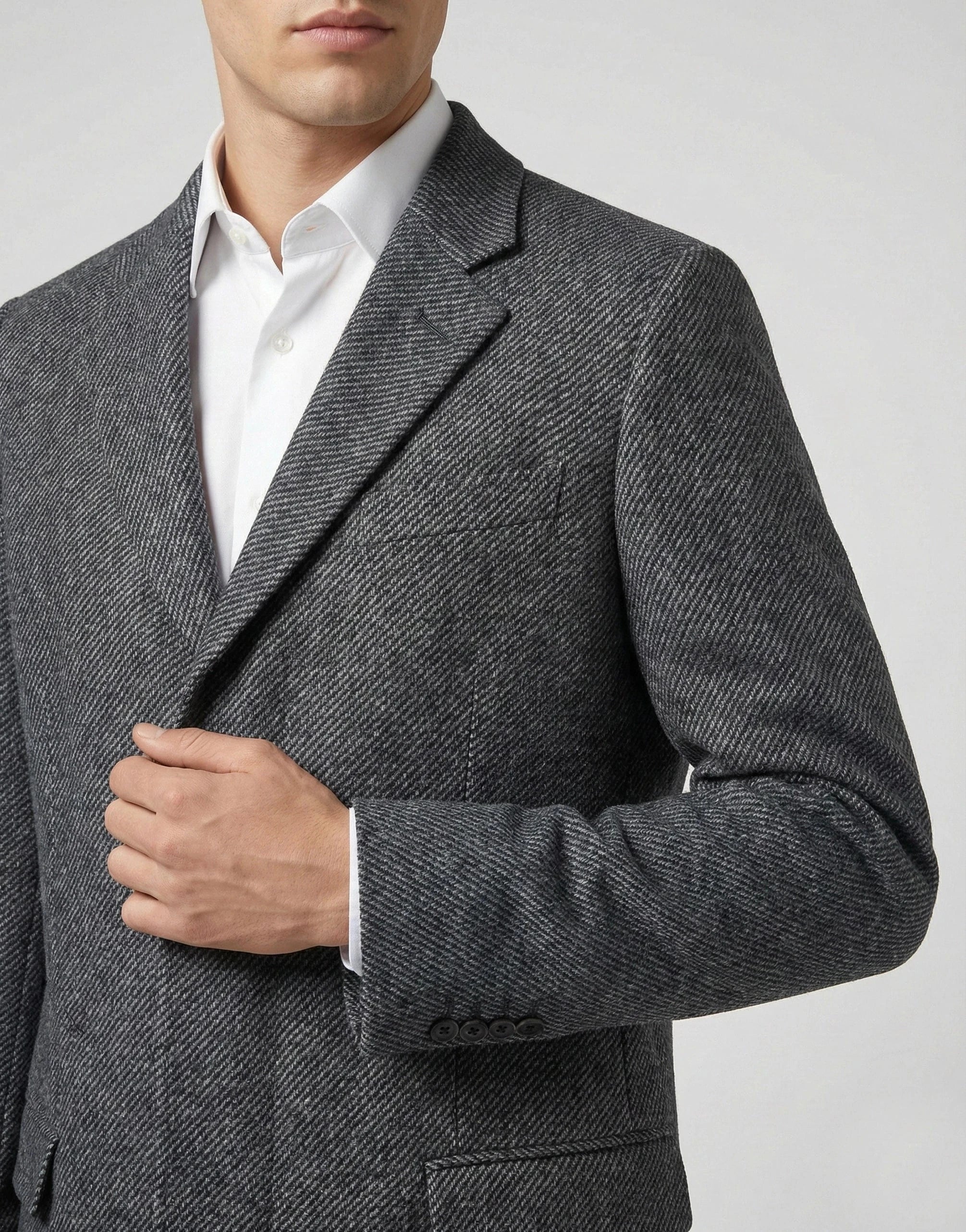 Dolce & Gabbana Single-Breasted Grey Herringbone Wool Blend Coat