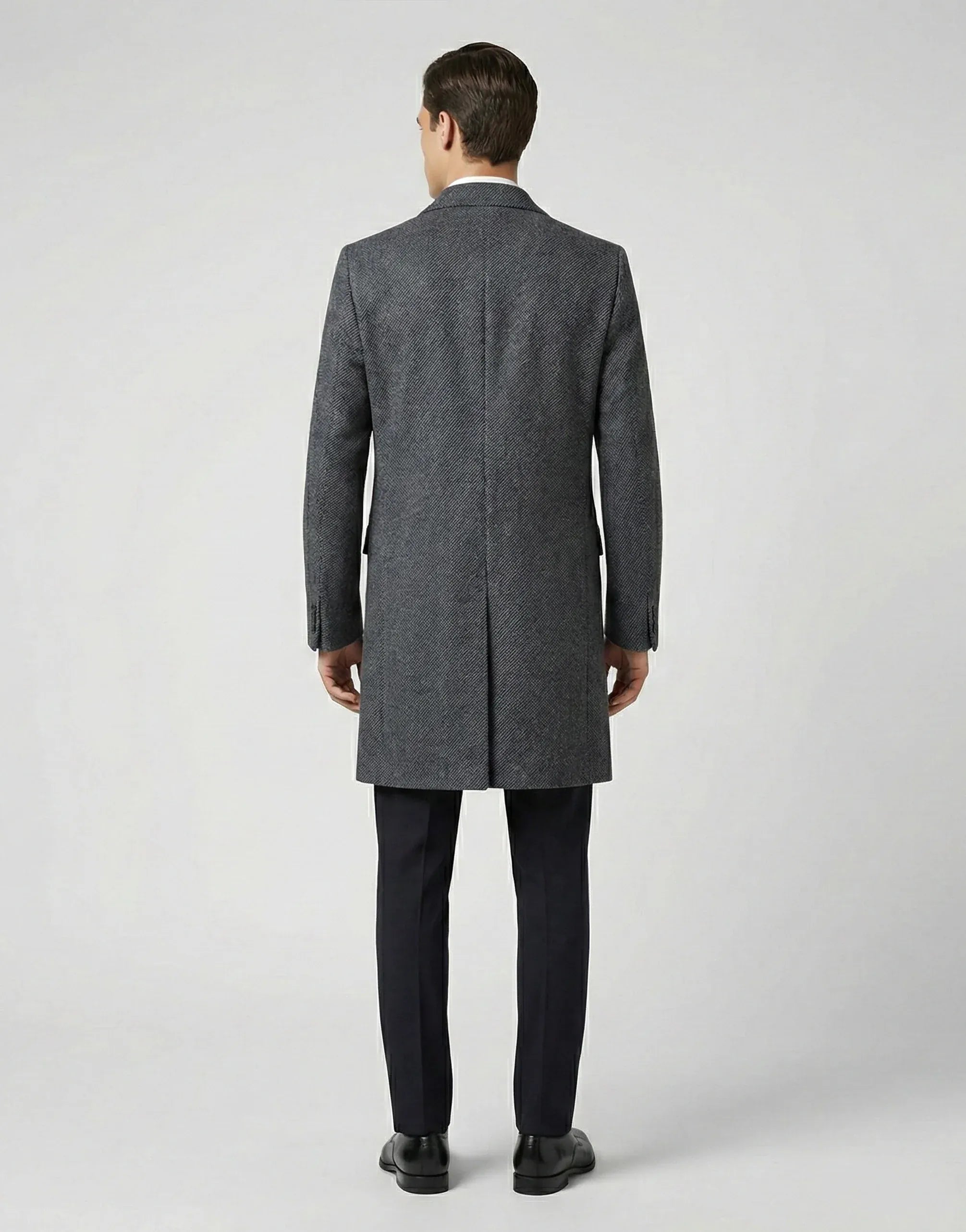 Dolce & Gabbana Single-Breasted Grey Herringbone Wool Blend Coat