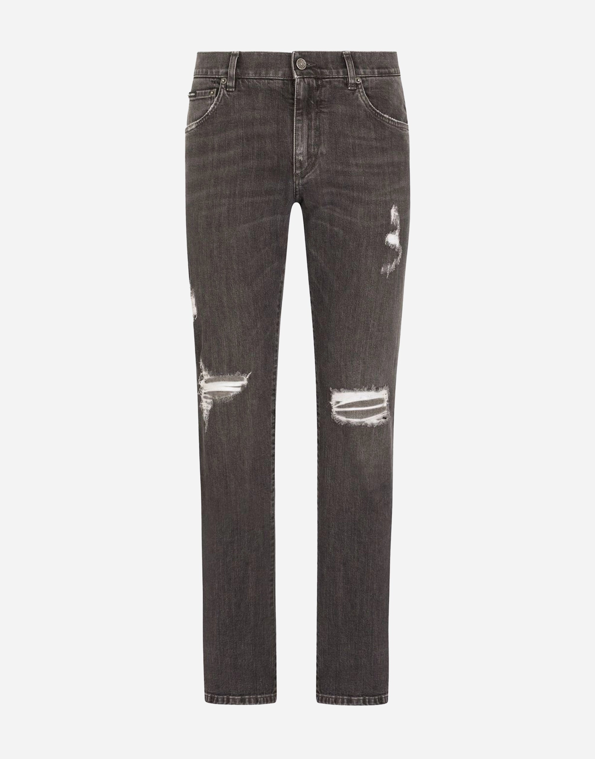 Slim-Fit Cotton Stretch Jeans With Rips