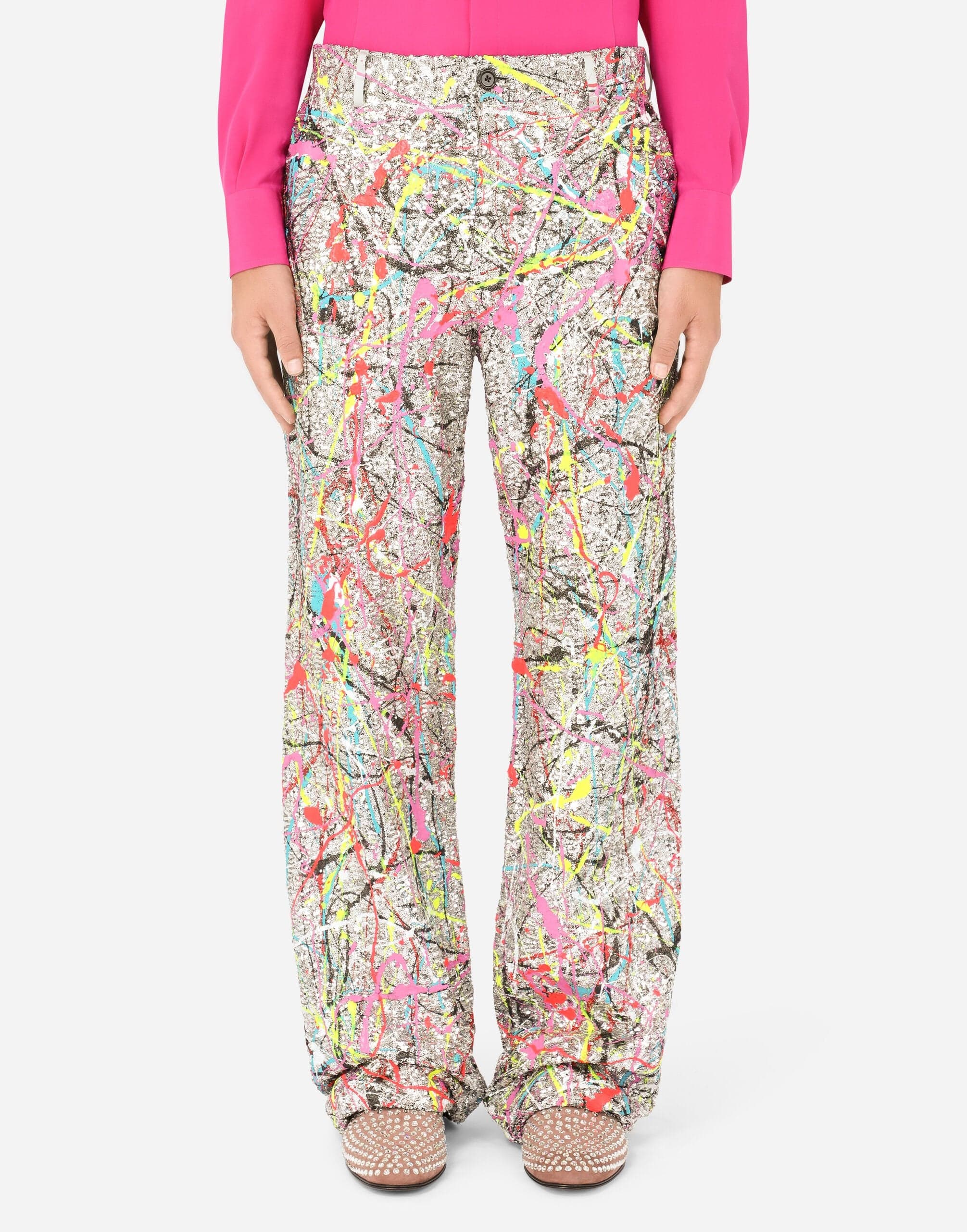Dolce & Gabbana Splash Print Sequined Pants