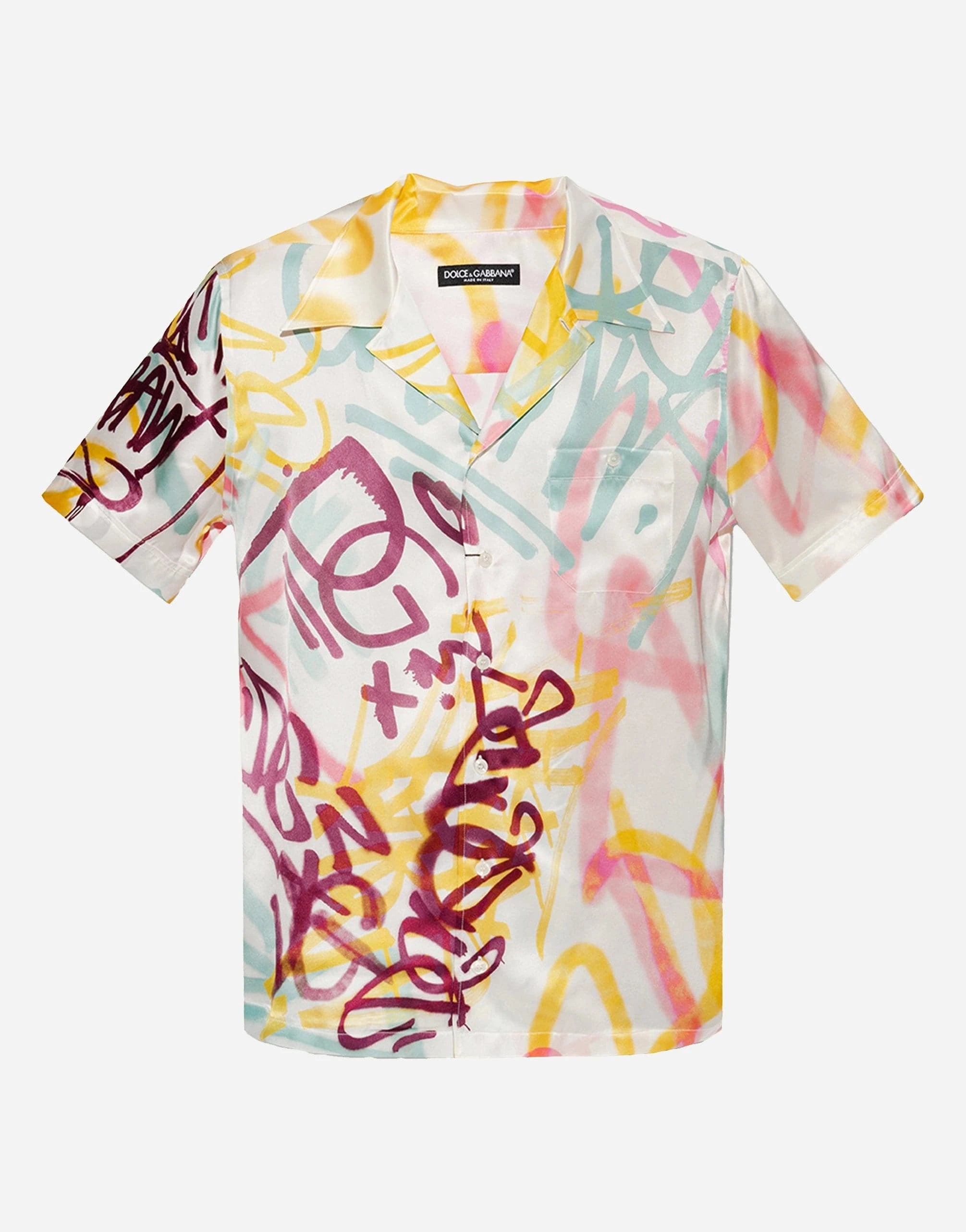 Dolce & Gabbana Spray-Paint Graffiti Print Silk Hawaiian Shirt