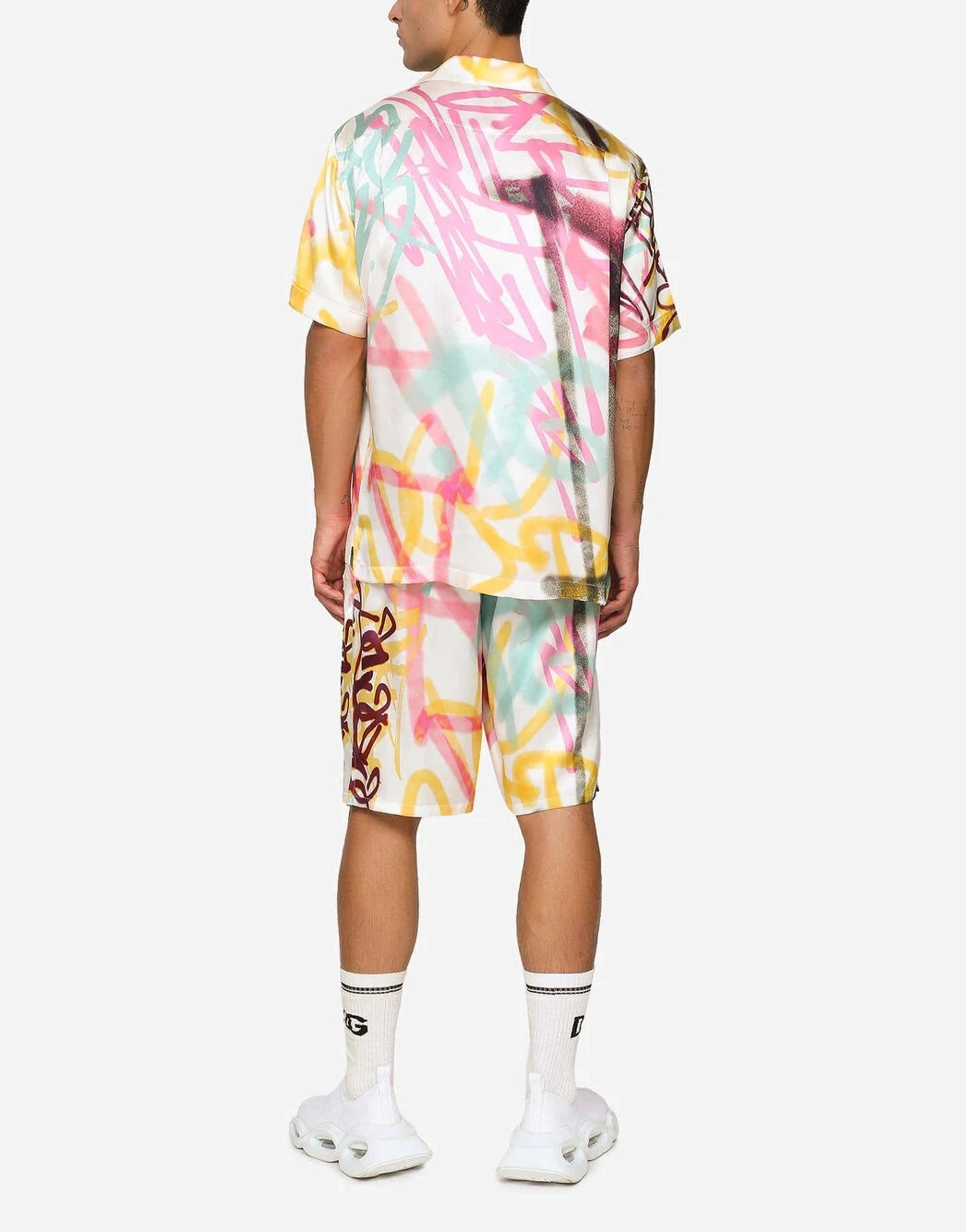 Dolce & Gabbana Spray-Paint Graffiti Print Silk Hawaiian Shirt