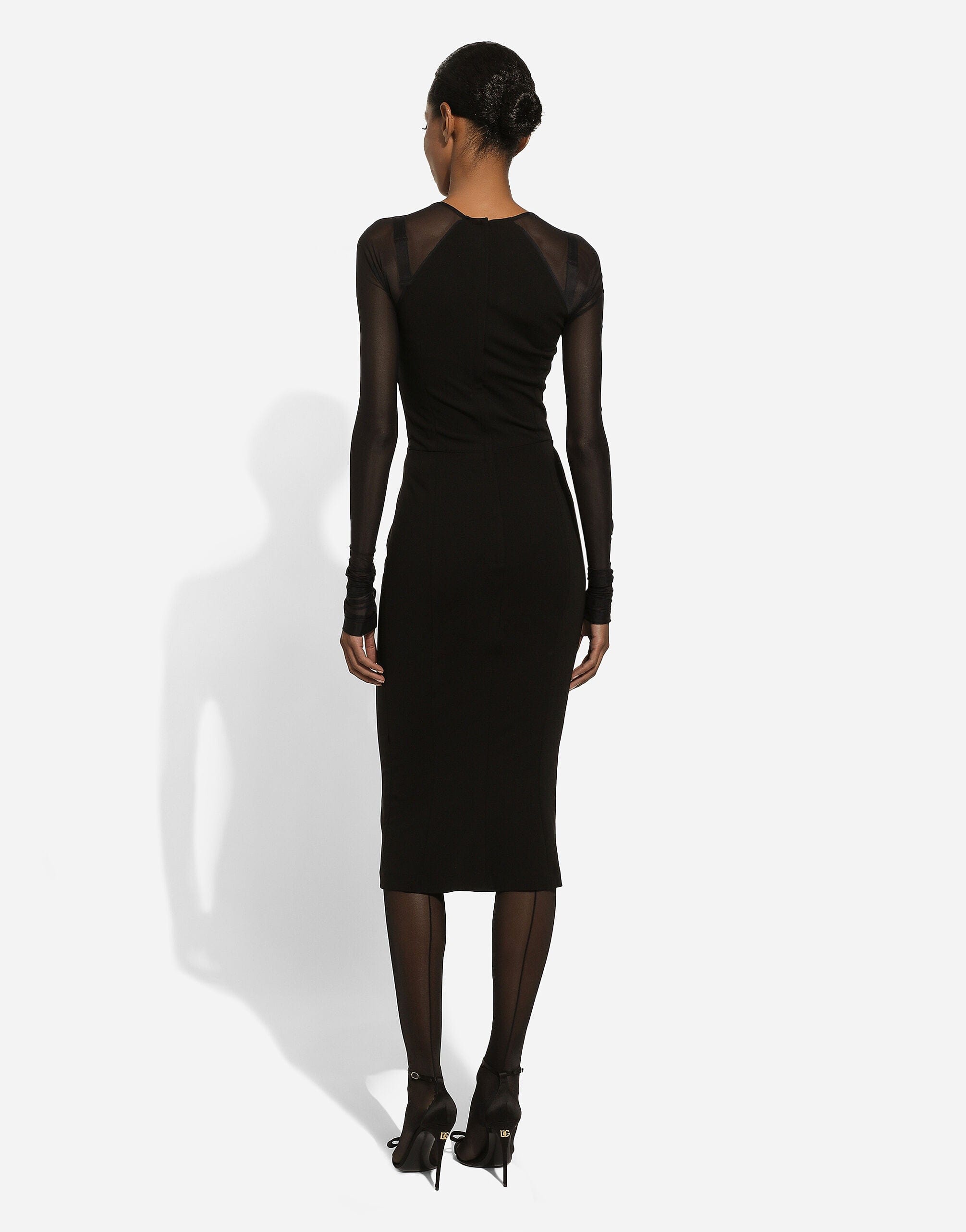 Dolce & Gabbana Square-Neck Tulle-Sleeved Midi Dress