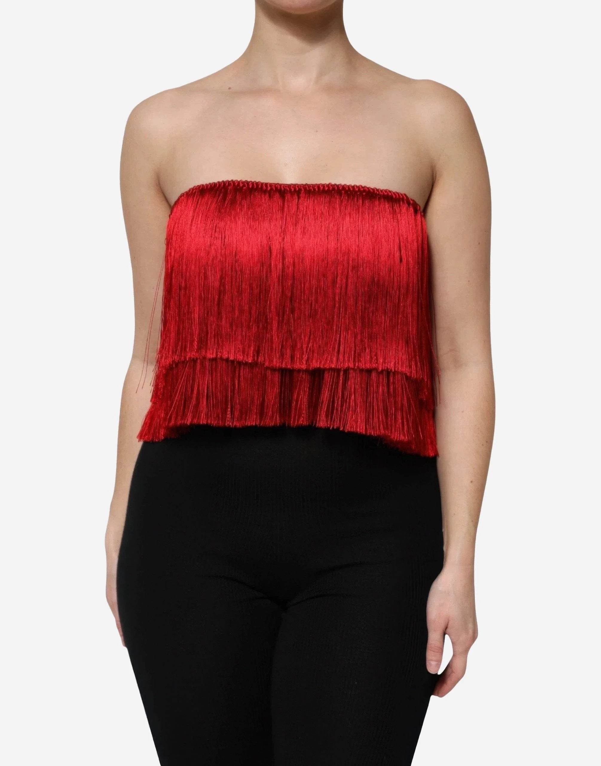 Dolce & Gabbana Strapless Fringed Silk Satin Top