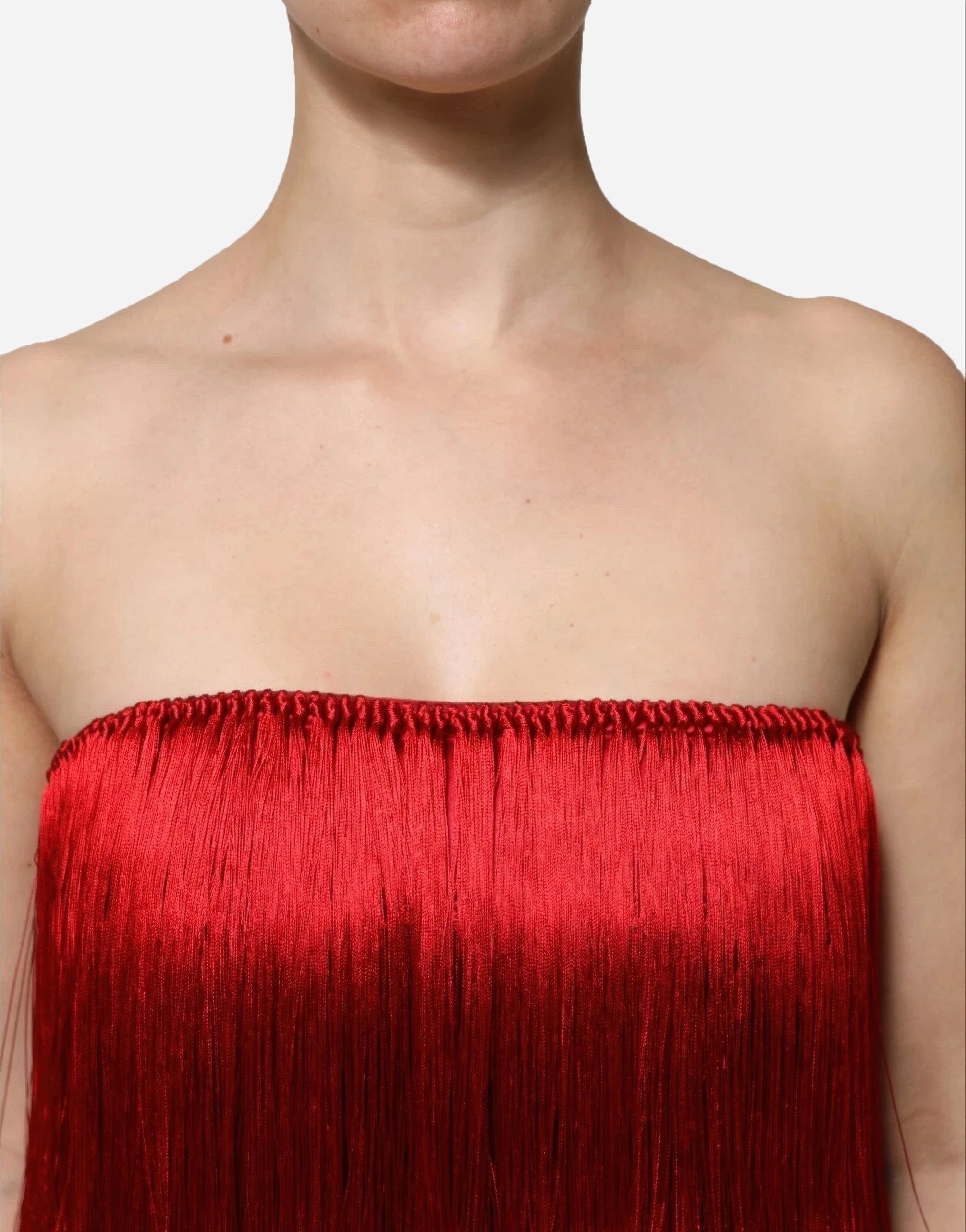 Dolce & Gabbana Strapless Fringed Silk Satin Top