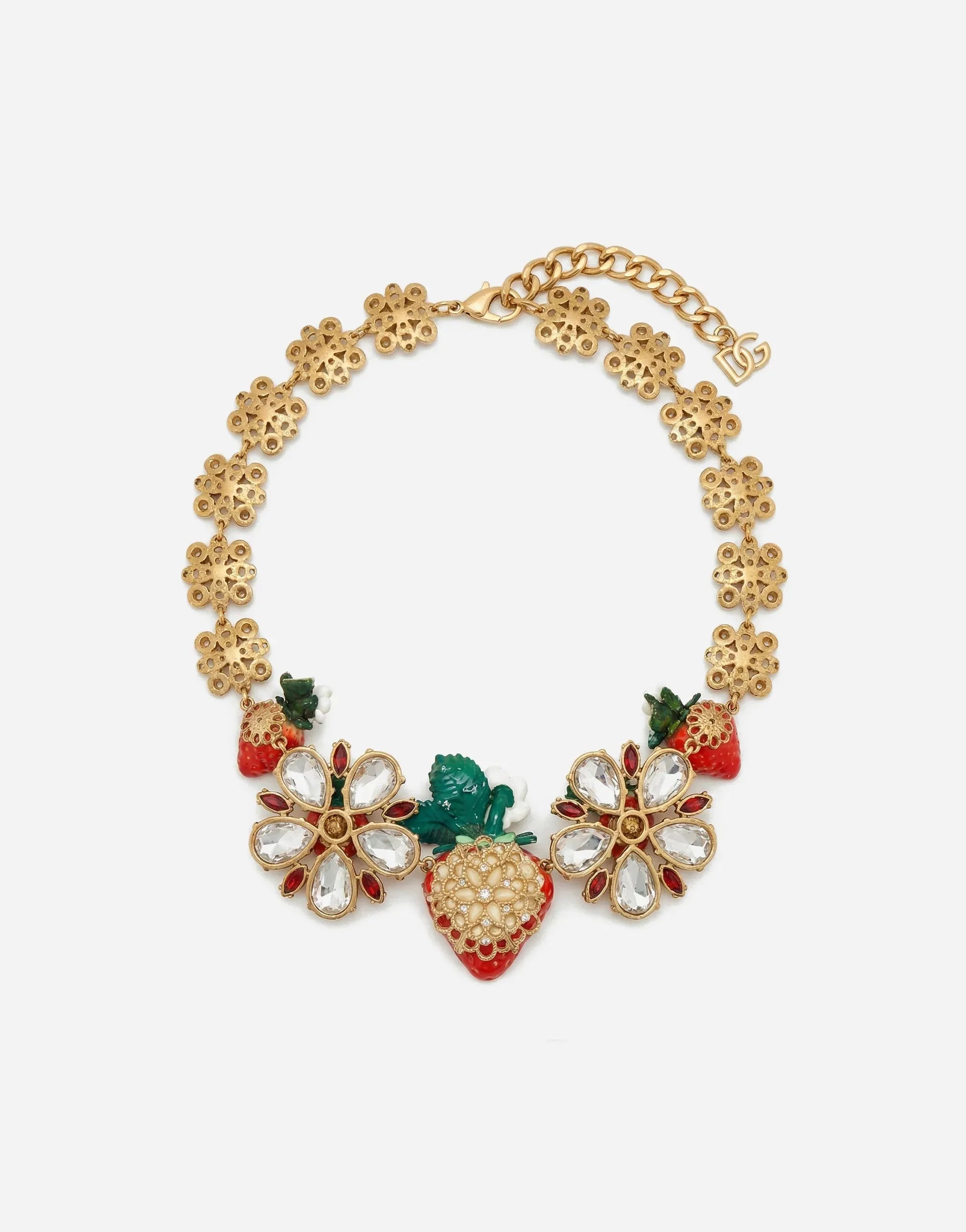 Dolce & Gabbana Strawberry & Floral Crystal Statement Necklace