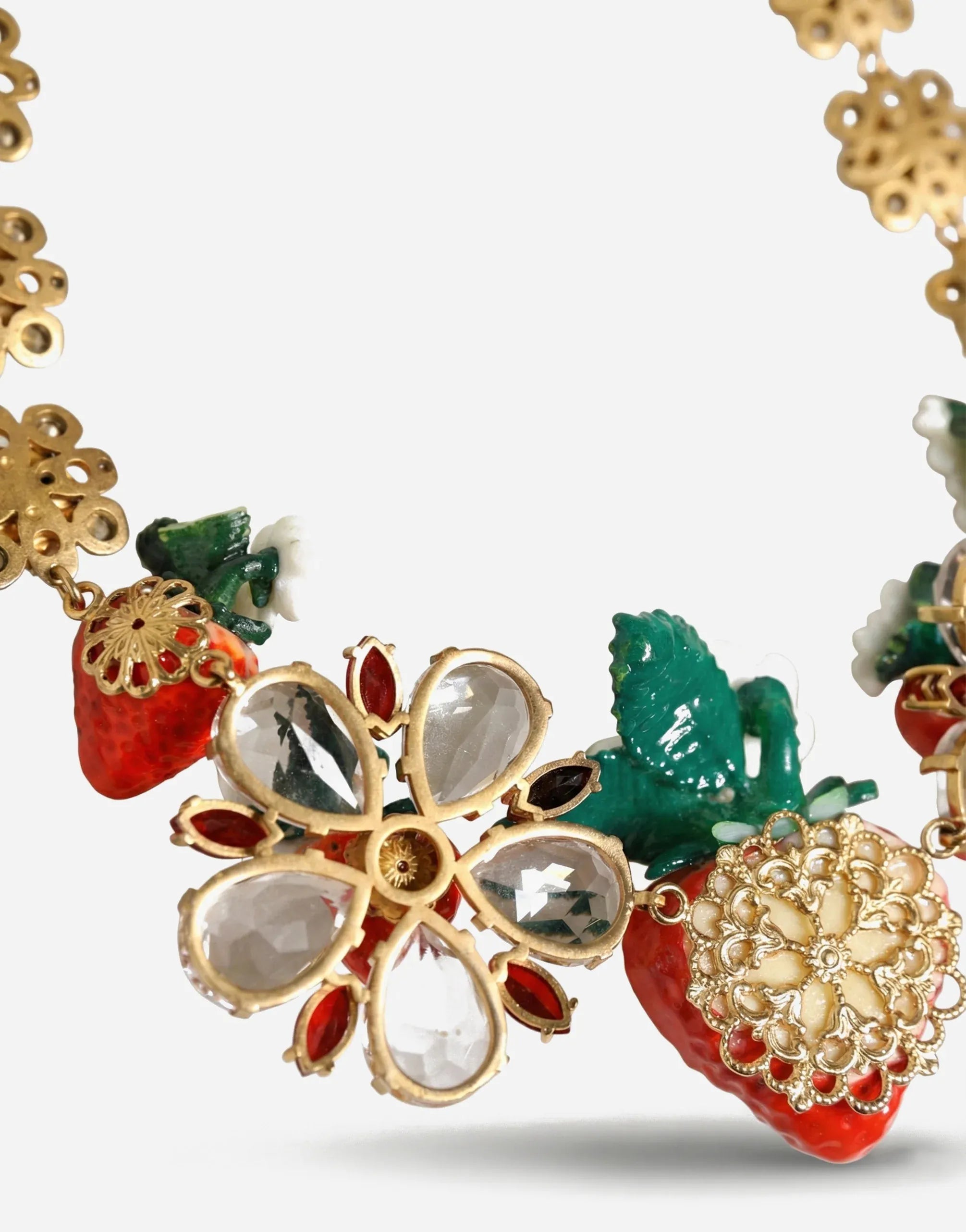 Dolce & Gabbana Strawberry & Floral Crystal Statement Necklace
