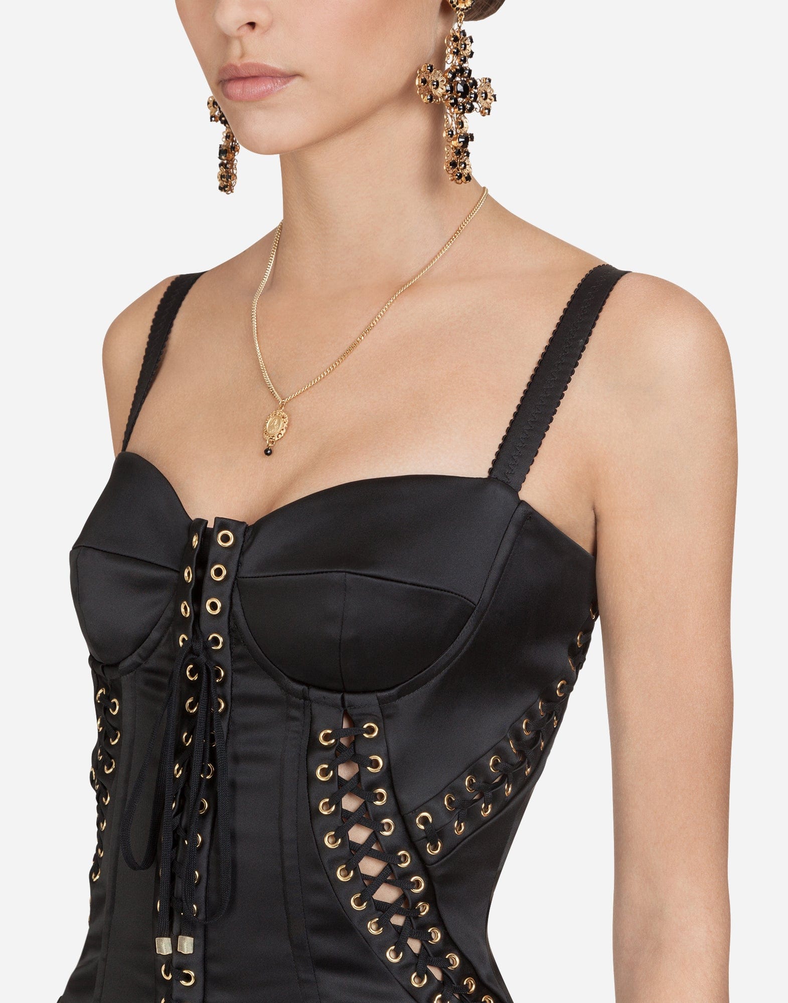 Dolce & Gabbana Stretch Satin Midi Corset Dress