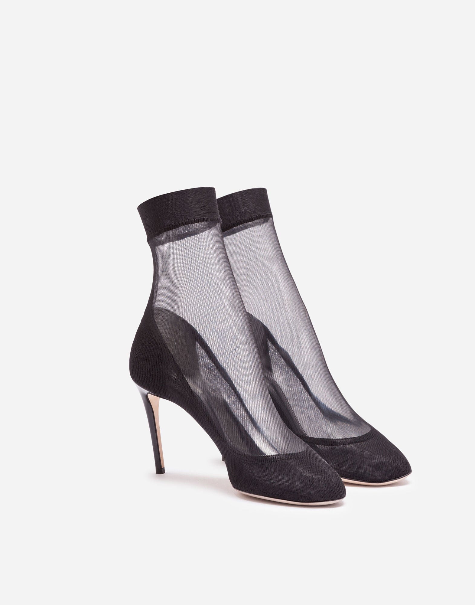 Dolce & Gabbana Stretch Tulle Patent Leather Ankle Boots