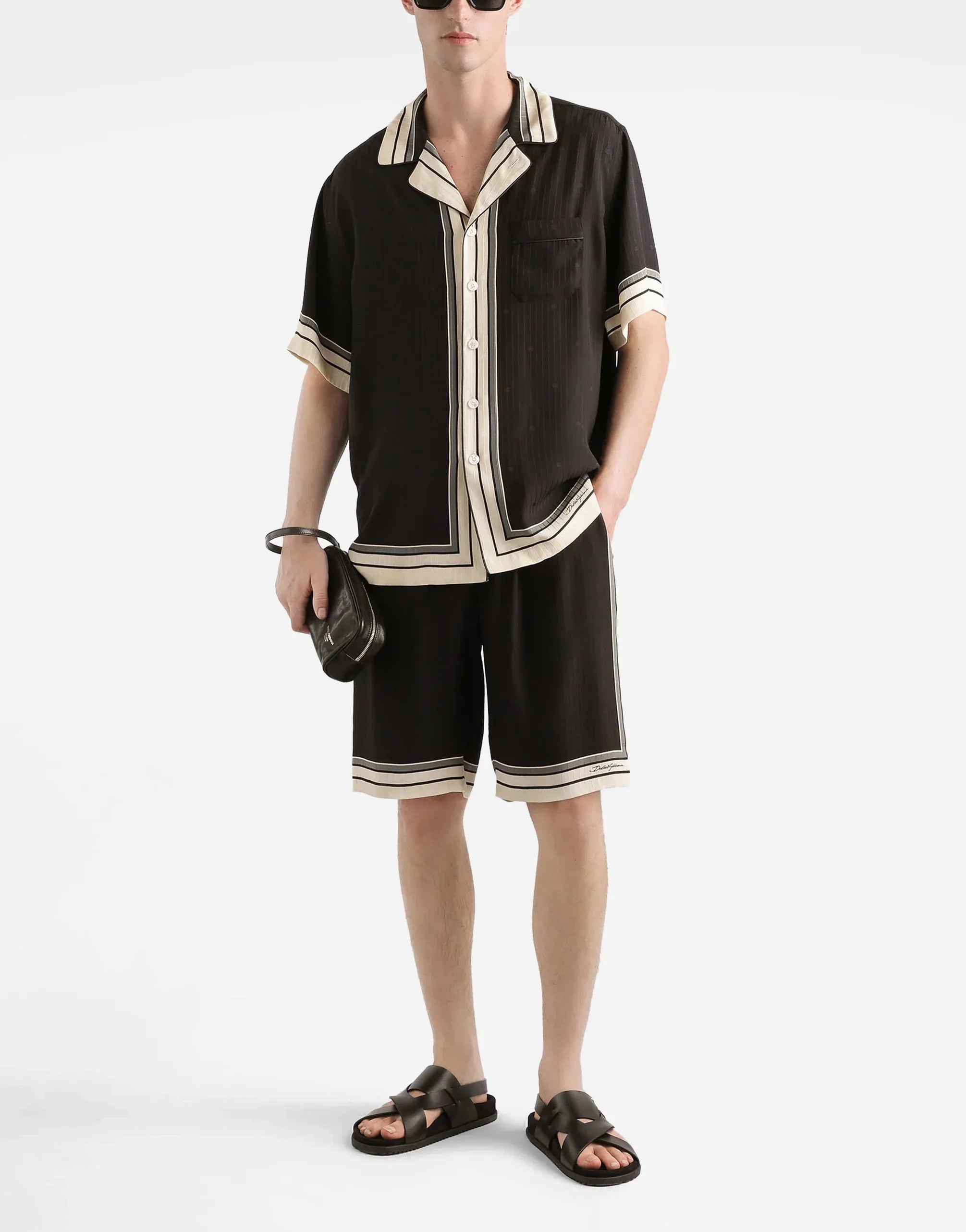 Dolce & Gabbana Stripe-Print Logo Silk Bermuda Shorts