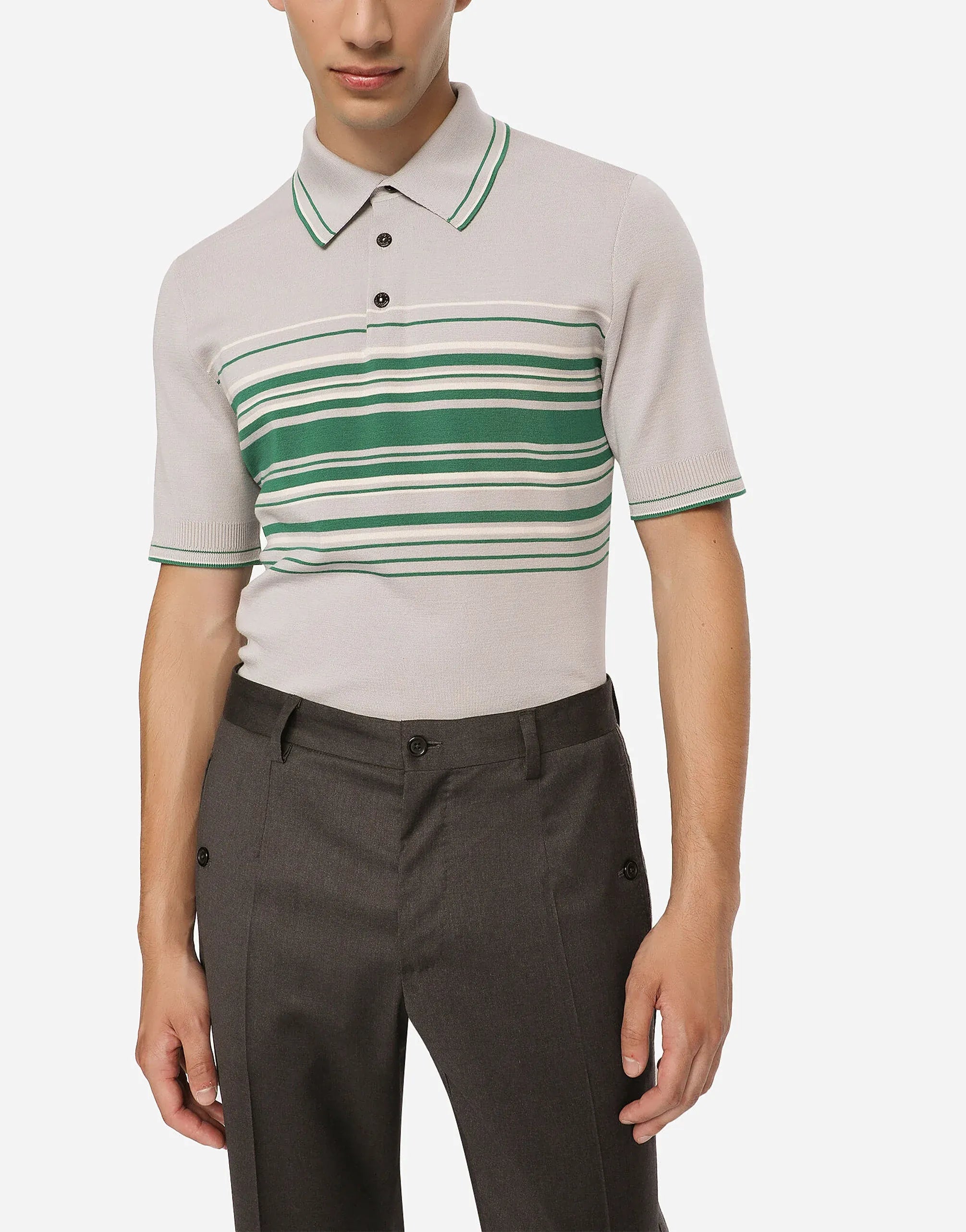 Dolce & Gabbana Striped DG Logo Embroidery Polo Shirt