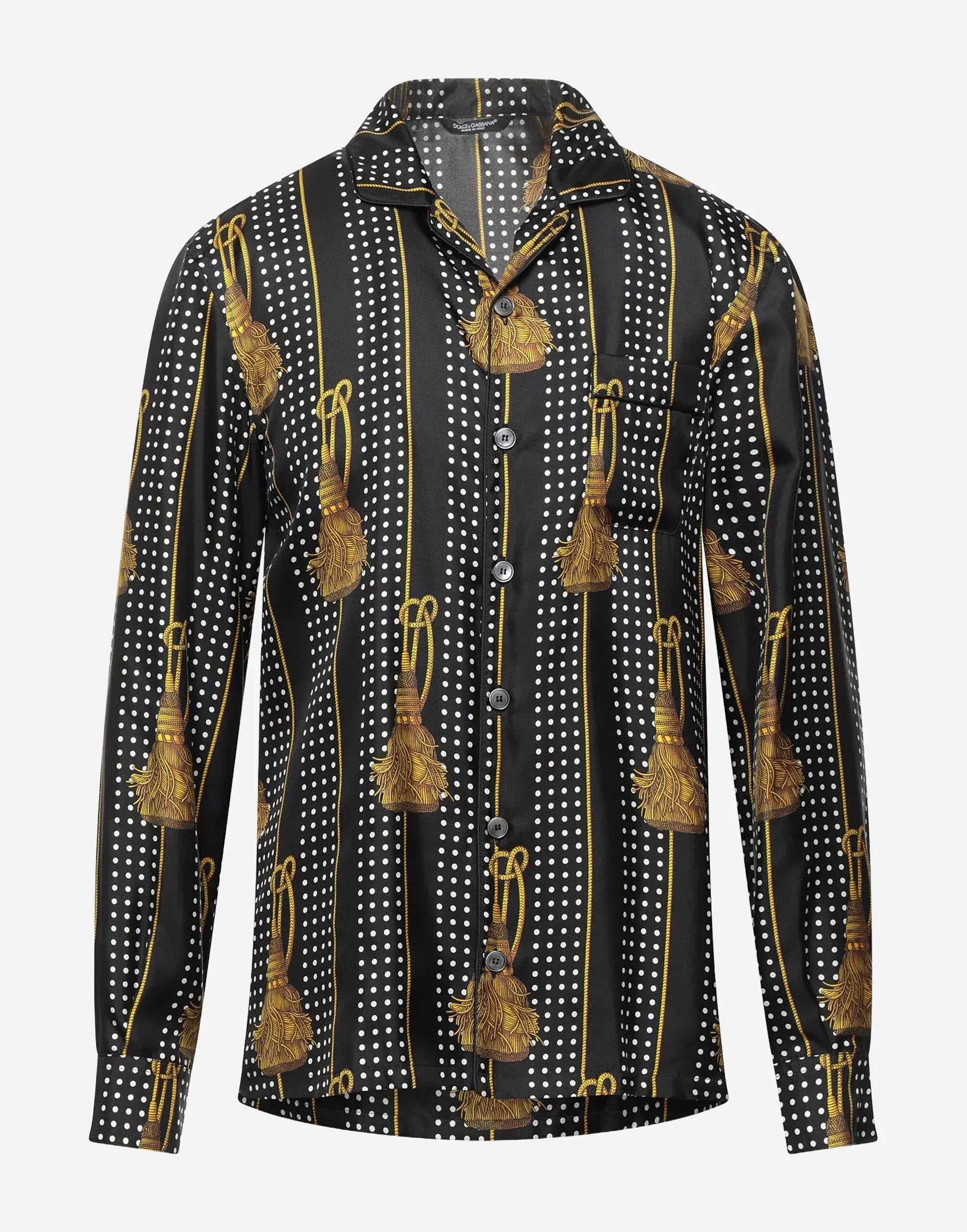 Dolce & Gabbana Striped Dotted Tassel Silk Shirt