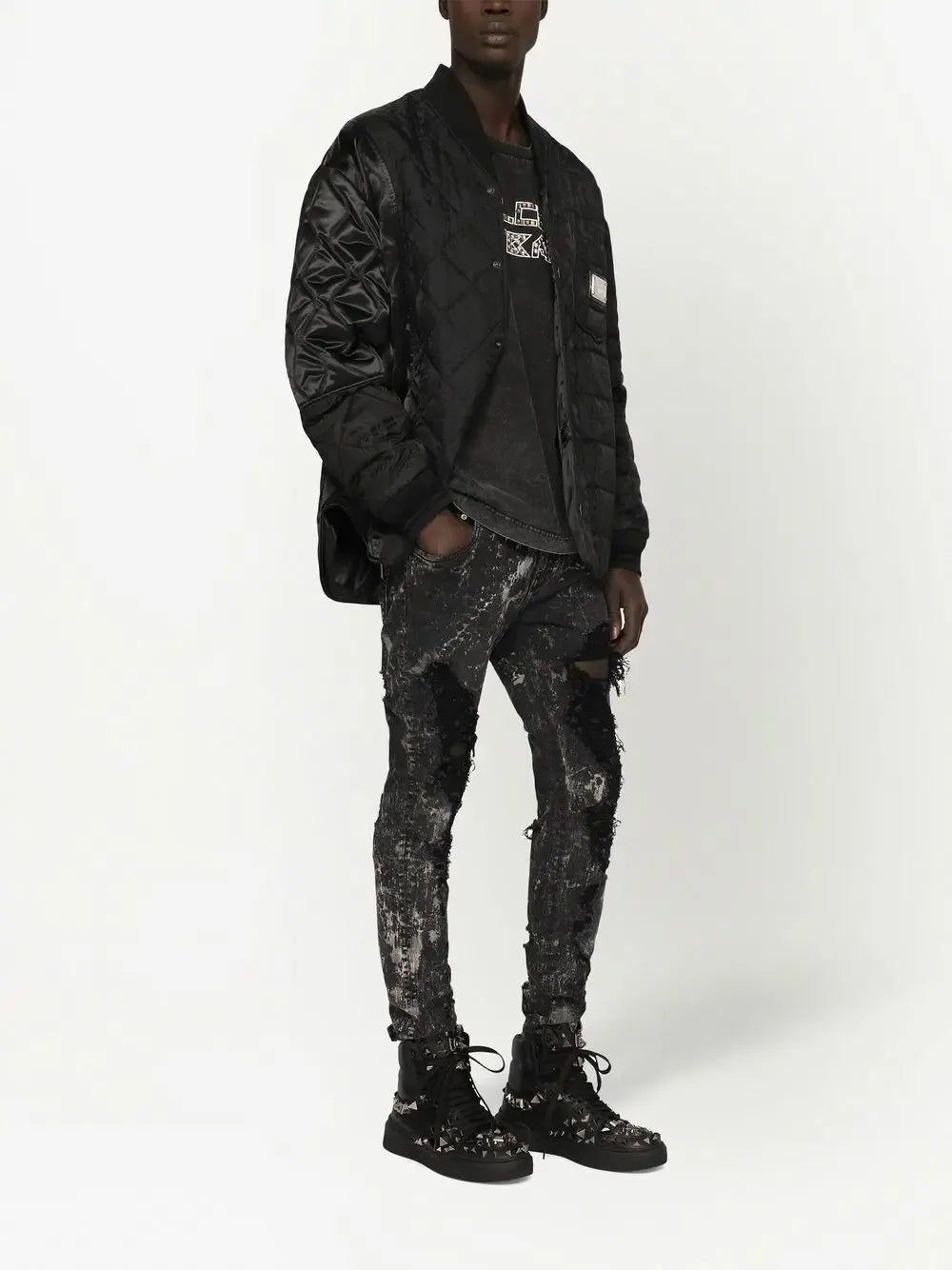 Dolce & Gabbana Stud-Embellished Washed Cotton T-Shir