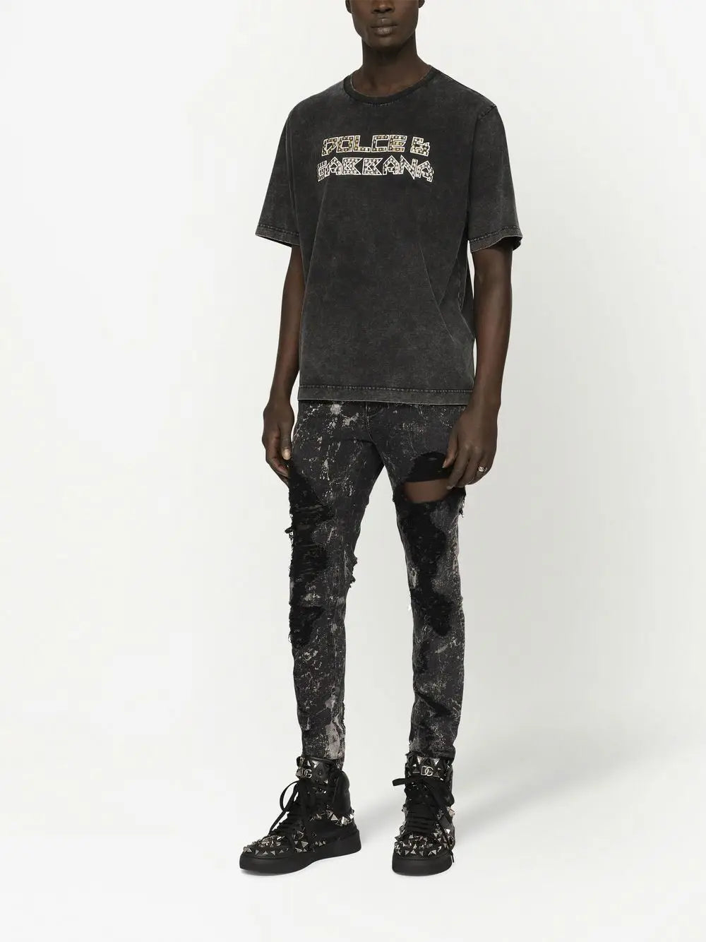 Dolce & Gabbana Stud-Embellished Washed Cotton T-Shir