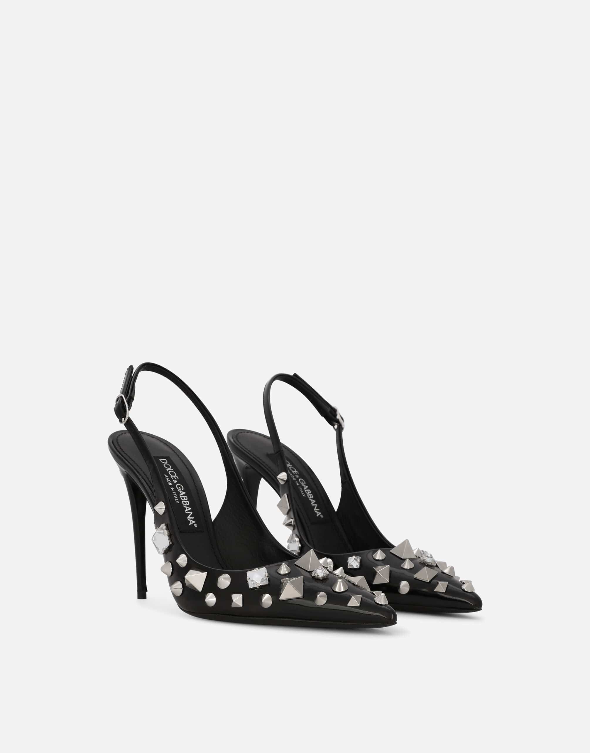 Dolce & Gabbana Stud Embellishment Polished Calfskin Slingbacks