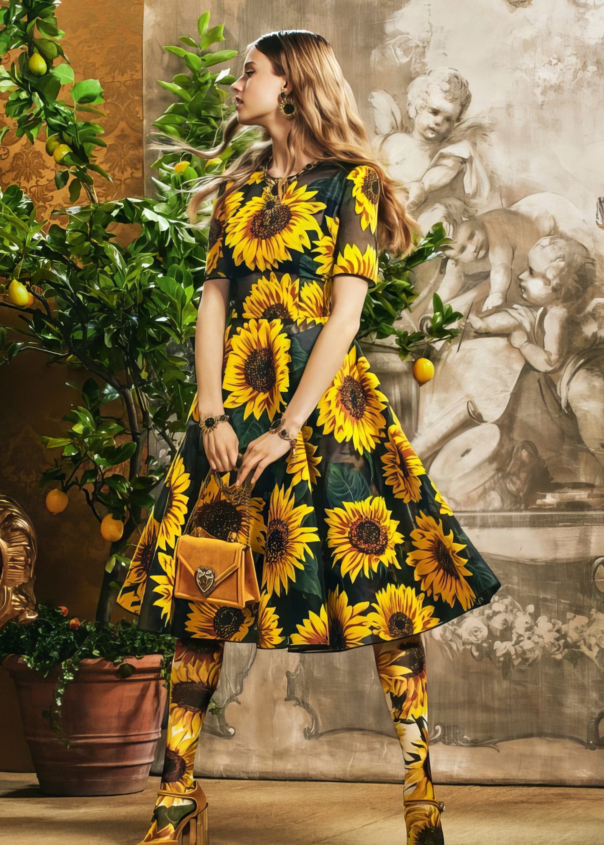 Dolce & Gabbana Sunflower Print Midi Dress