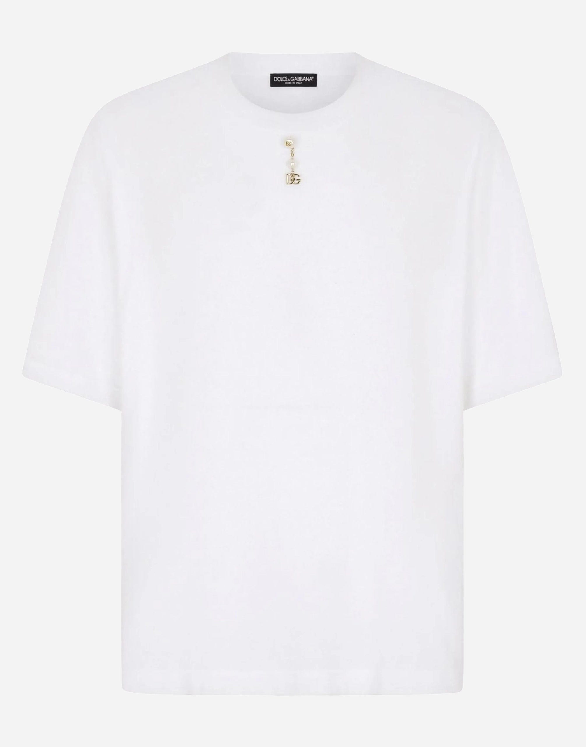 Dolce & Gabbana T-Shirt With Pearl Pendant And DG Logo