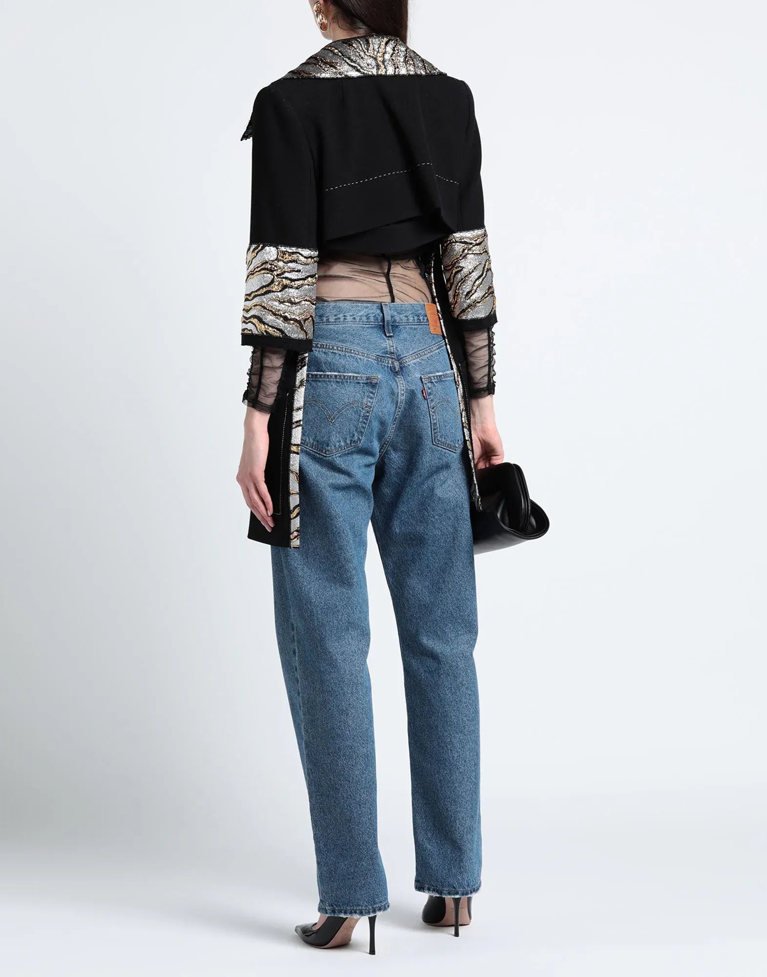 Dolce & Gabbana Tailored Coat with Metallic Jacquard Collar and Cuff Panels