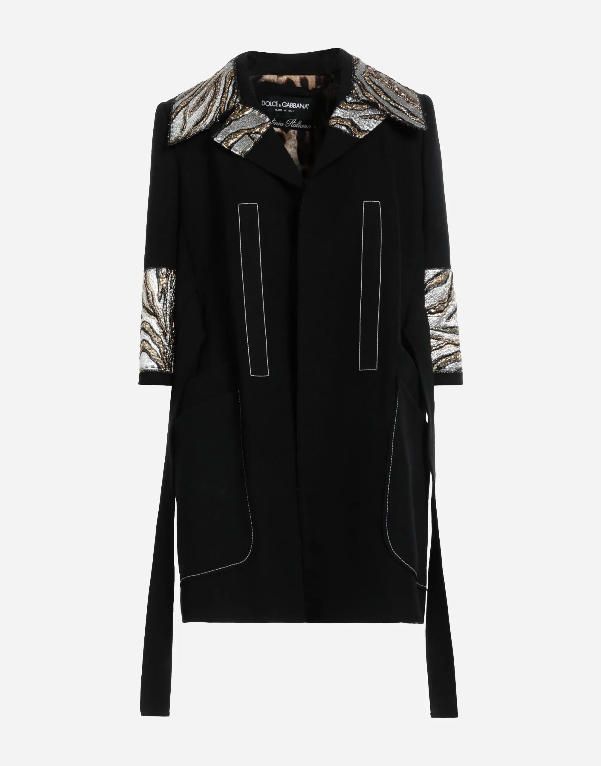 Dolce & Gabbana Tailored Coat with Metallic Jacquard Collar and Cuff Panels