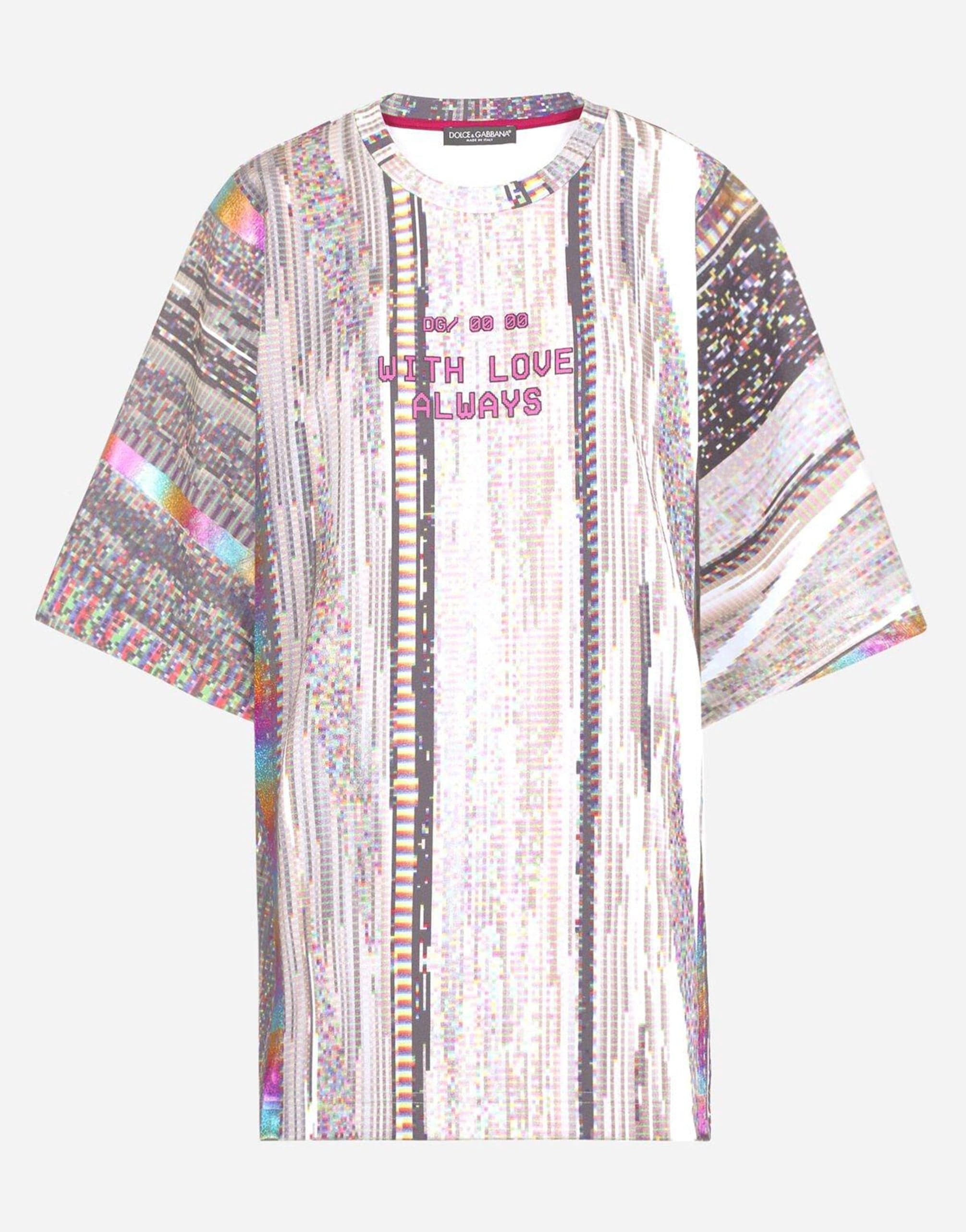 Textured Jersey T-Shirt With Glitch Print