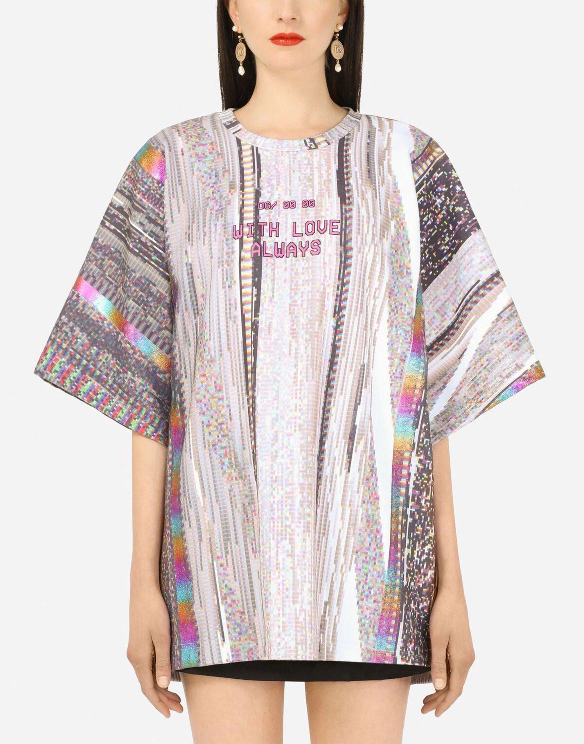 Dolce & Gabbana Textured Jersey T-Shirt With Glitch Print