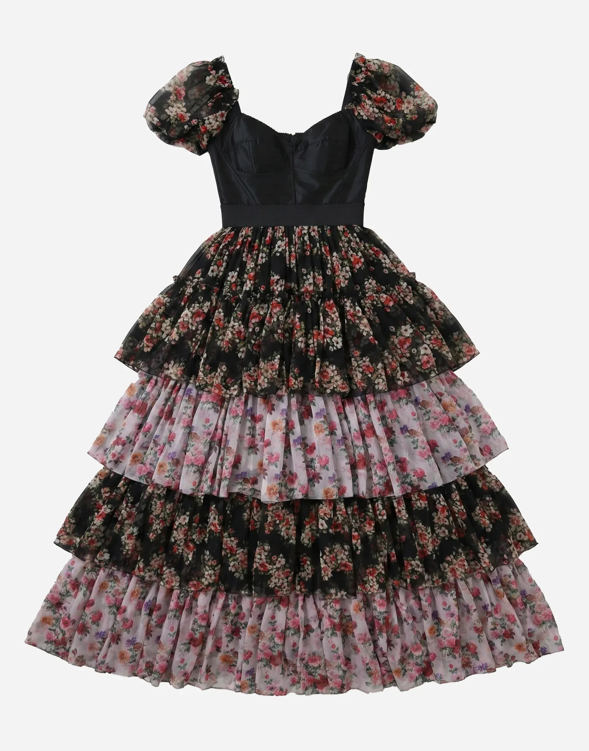 Dolce & Gabbana Dolce & Gabbana Tiered Shirred Floral-Print Silk Gown