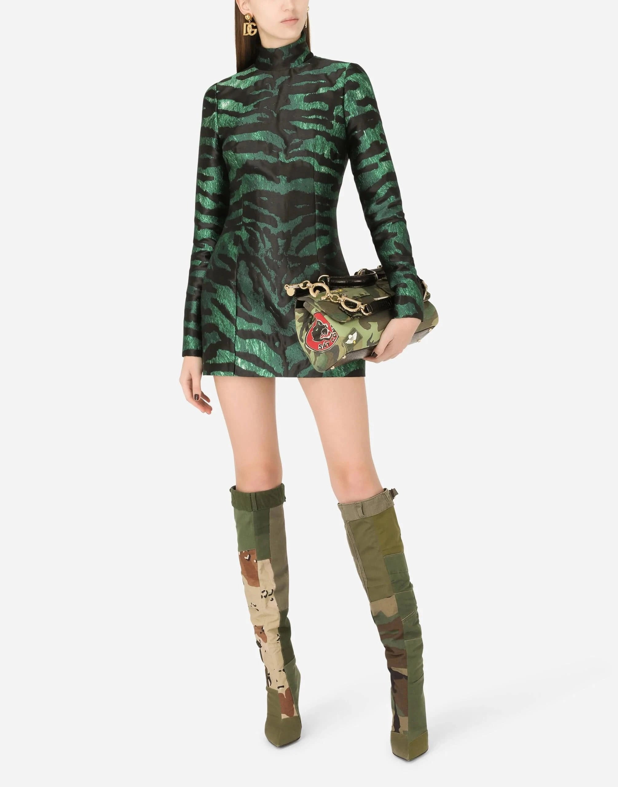 Dolce & Gabbana Tiger-Print Lamé Jacquard Minidress