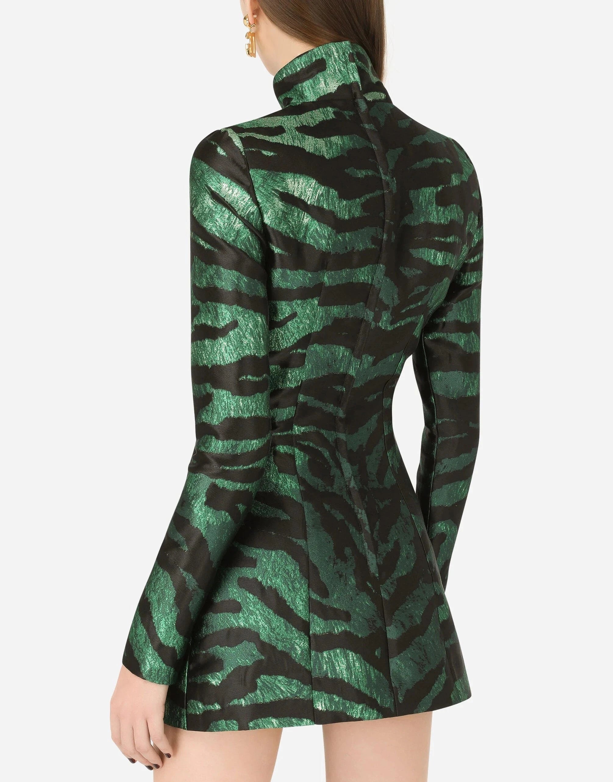 Dolce & Gabbana Tiger-Print Lamé Jacquard Minidress