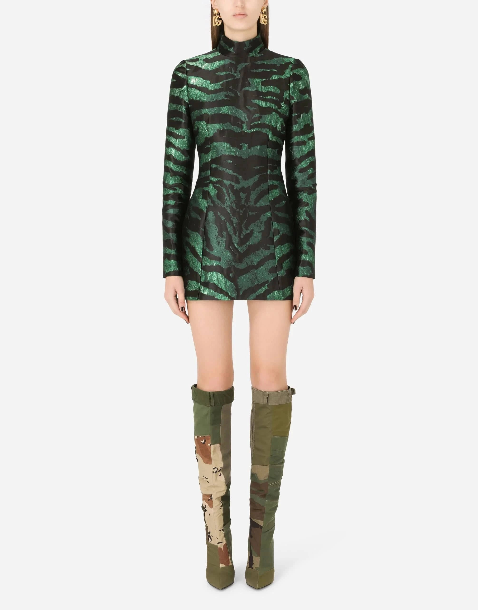 Dolce & Gabbana Tiger-Print Lamé Jacquard Minidress