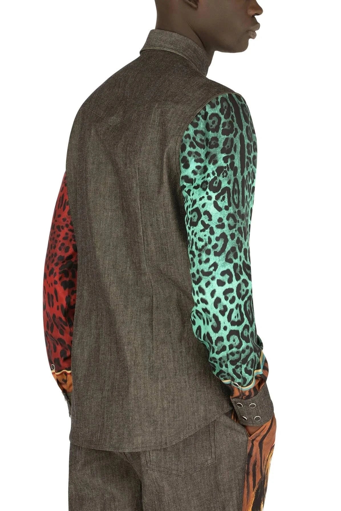 Dolce & Gabbana Tiger-Print Silk Denim Shirt