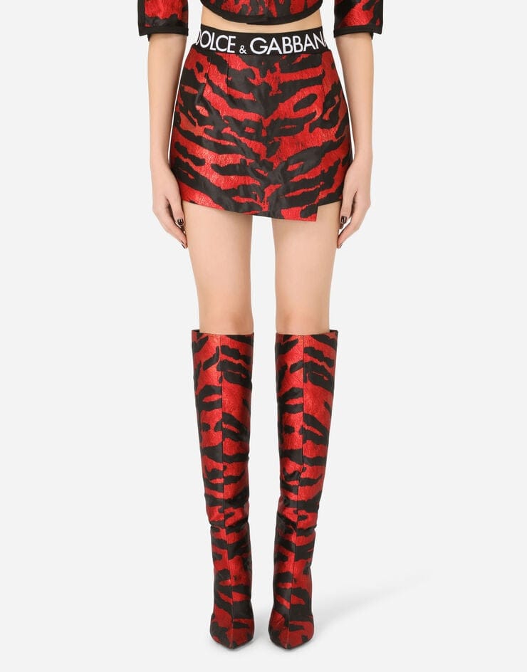 Dolce & Gabbana Tiger-Print Wrap Lamé Jacquard Skirt
