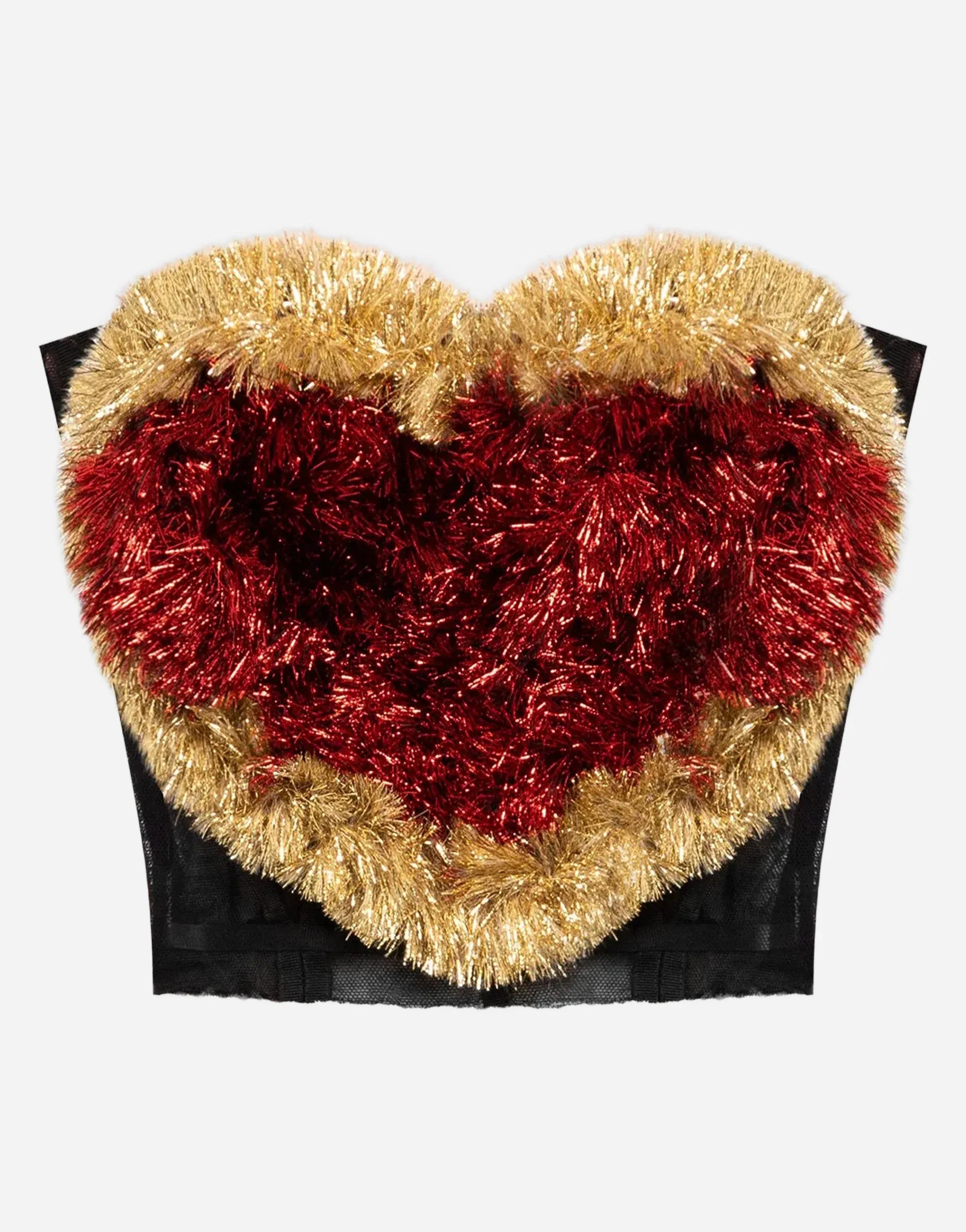Dolce & Gabbana Tinsel Heart Strapless Mesh Bustier Top