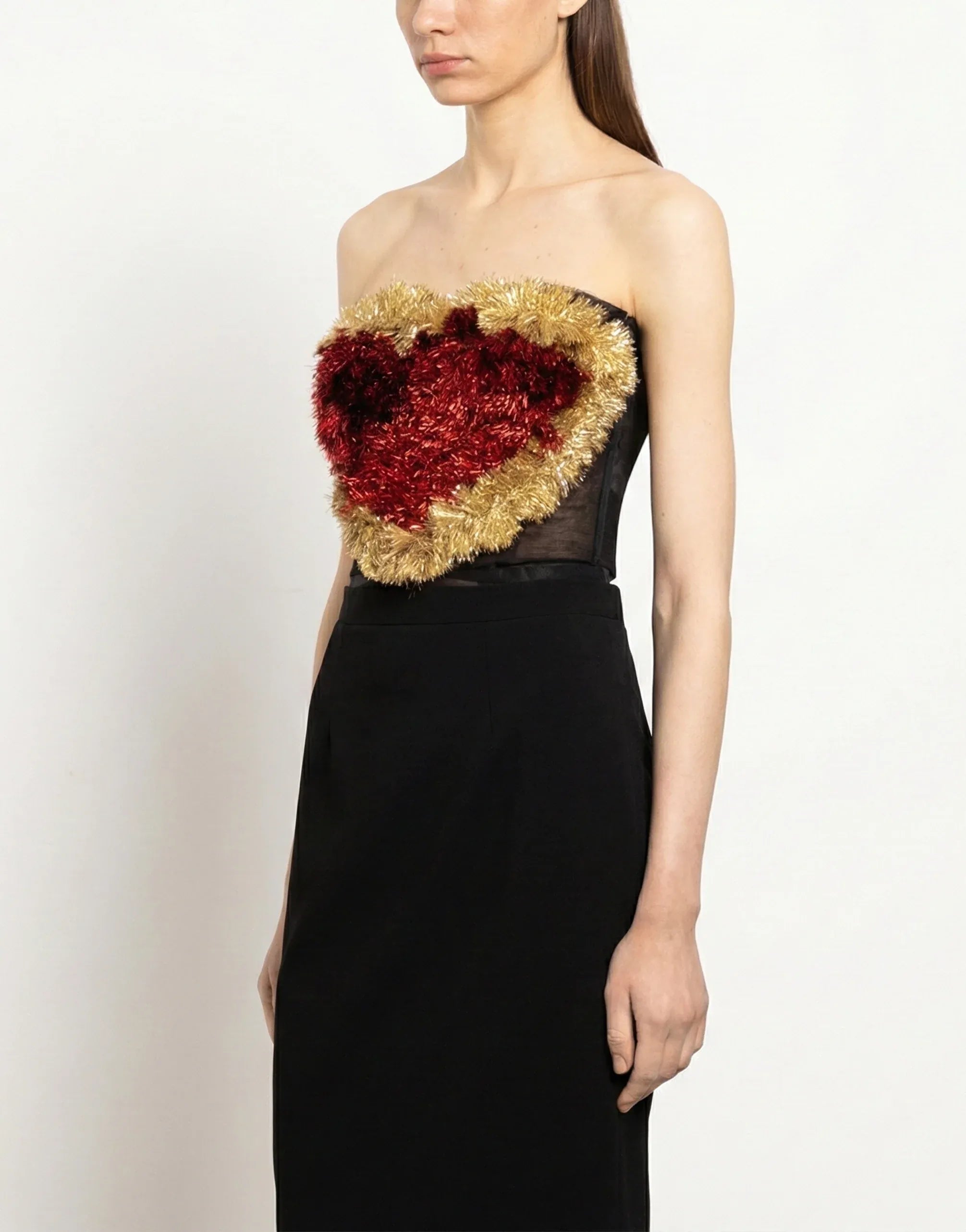 Dolce & Gabbana Tinsel Heart Strapless Mesh Bustier Top