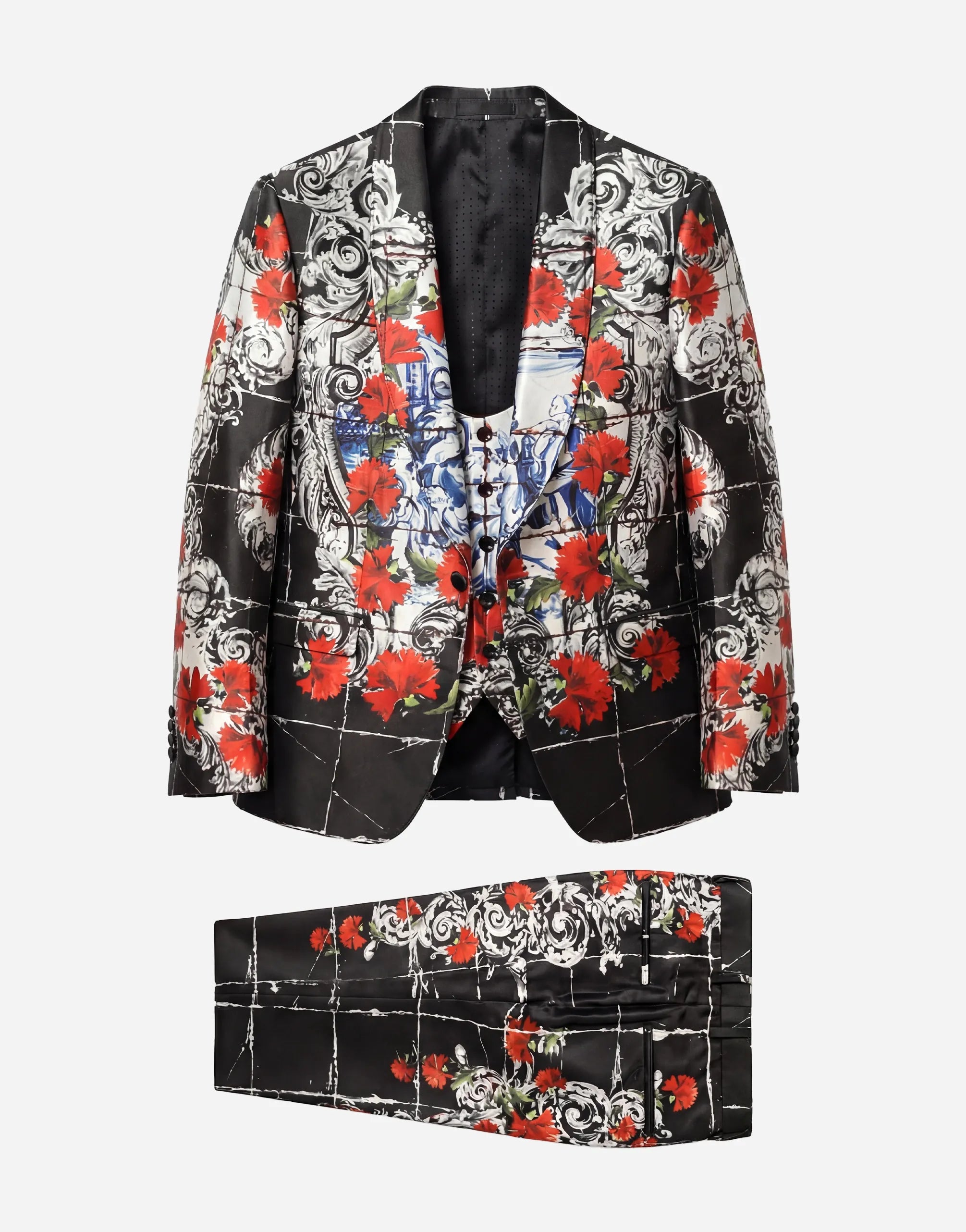 Dolce & Gabbana Torero Carnation-Print Three-Piece Silk Suit