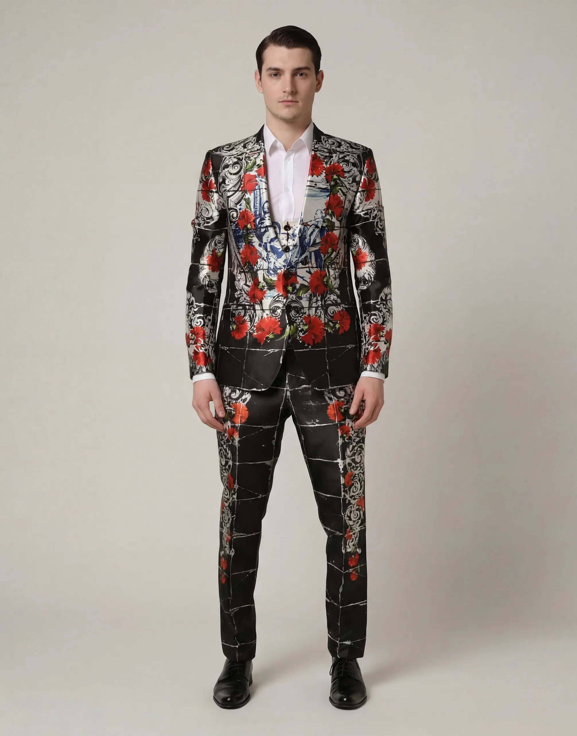 Torero Carnation-Print Three-Piece Silk Suit - alternate view