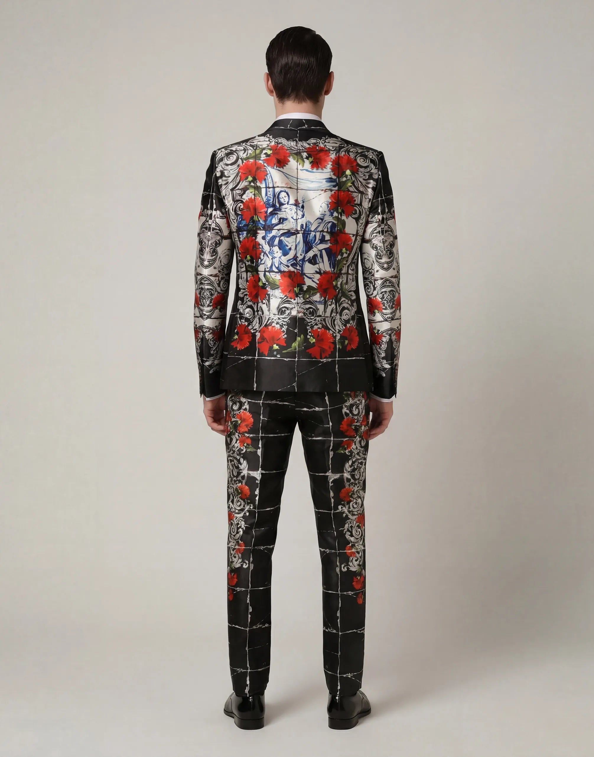 Dolce & Gabbana Torero Carnation-Print Three-Piece Silk Suit