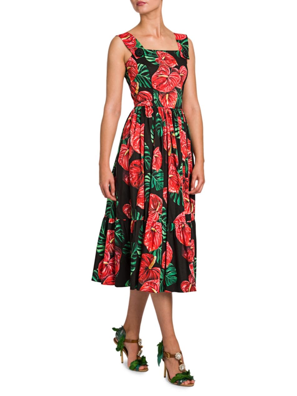 Dolce & Gabbana Tropical Floral-Print Poplin Dress