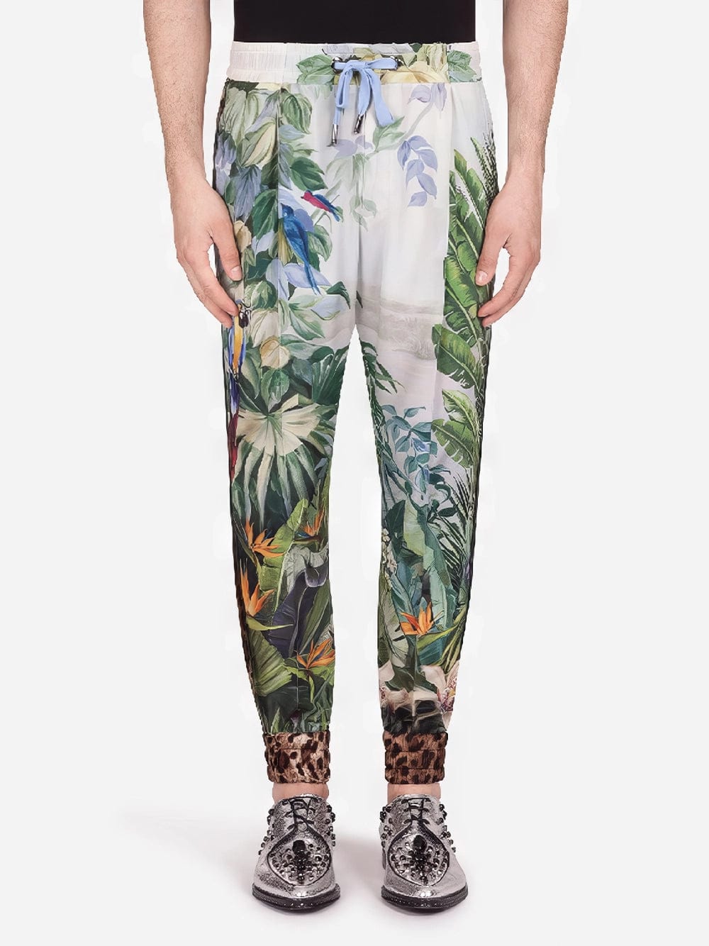 Dolce & Gabbana Tropical Print And Strips Silk Jogging Pants