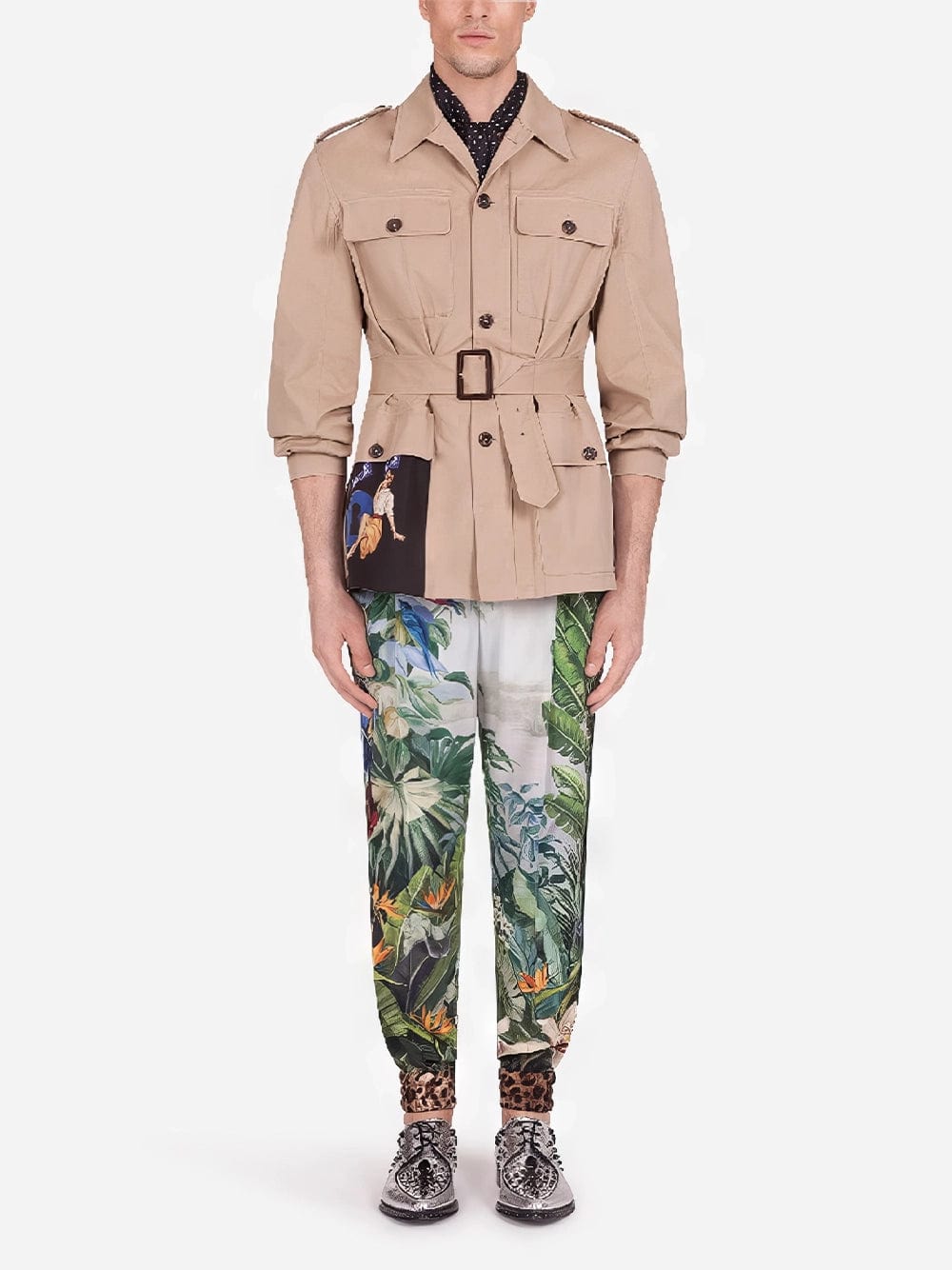 Dolce & Gabbana Tropical Print And Strips Silk Jogging Pants