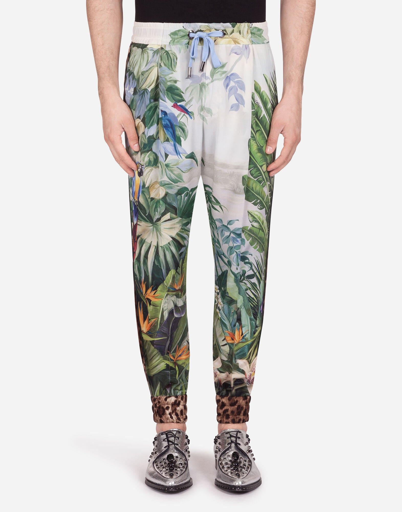 Dolce & Gabbana Tropical-Print Silk Jogging Pants